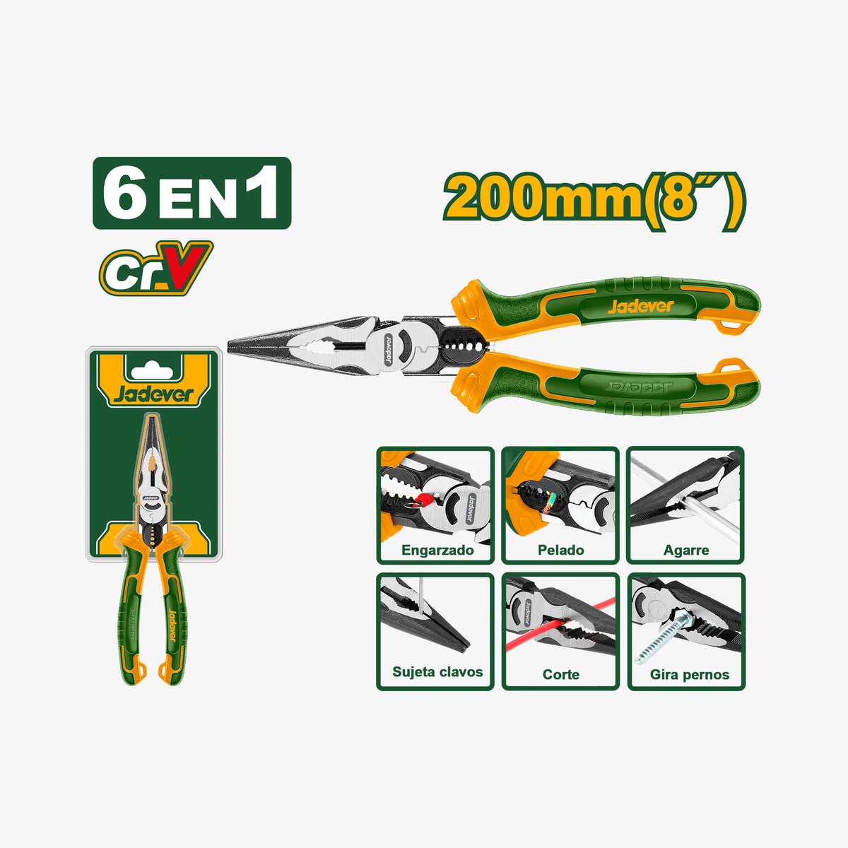 Jadaver pliers set with packaging and feature illustrations on a white background