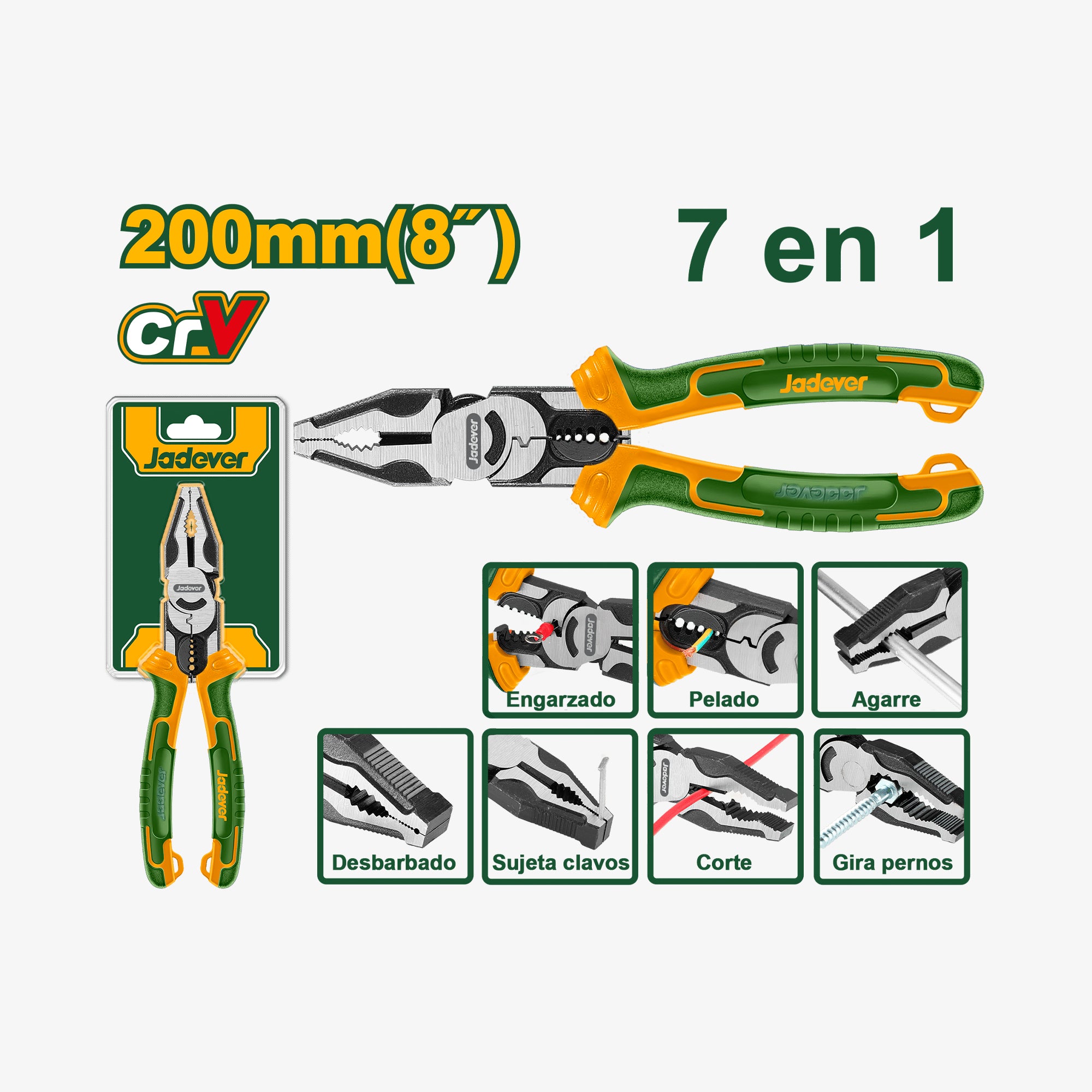 Multifunctional pliers with green and orange handles, featuring the brand 'ladover', on a white background.
