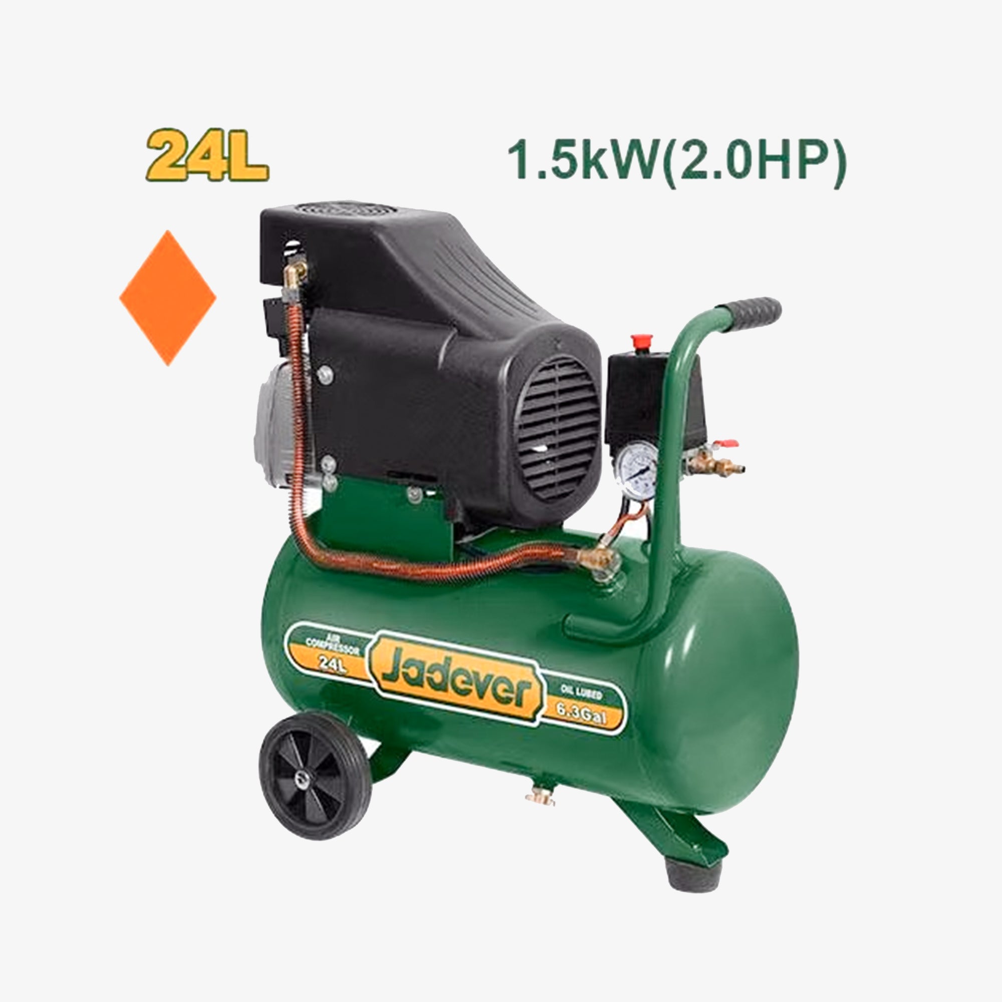 Green air compressor with 'Jadever' branding on a white background