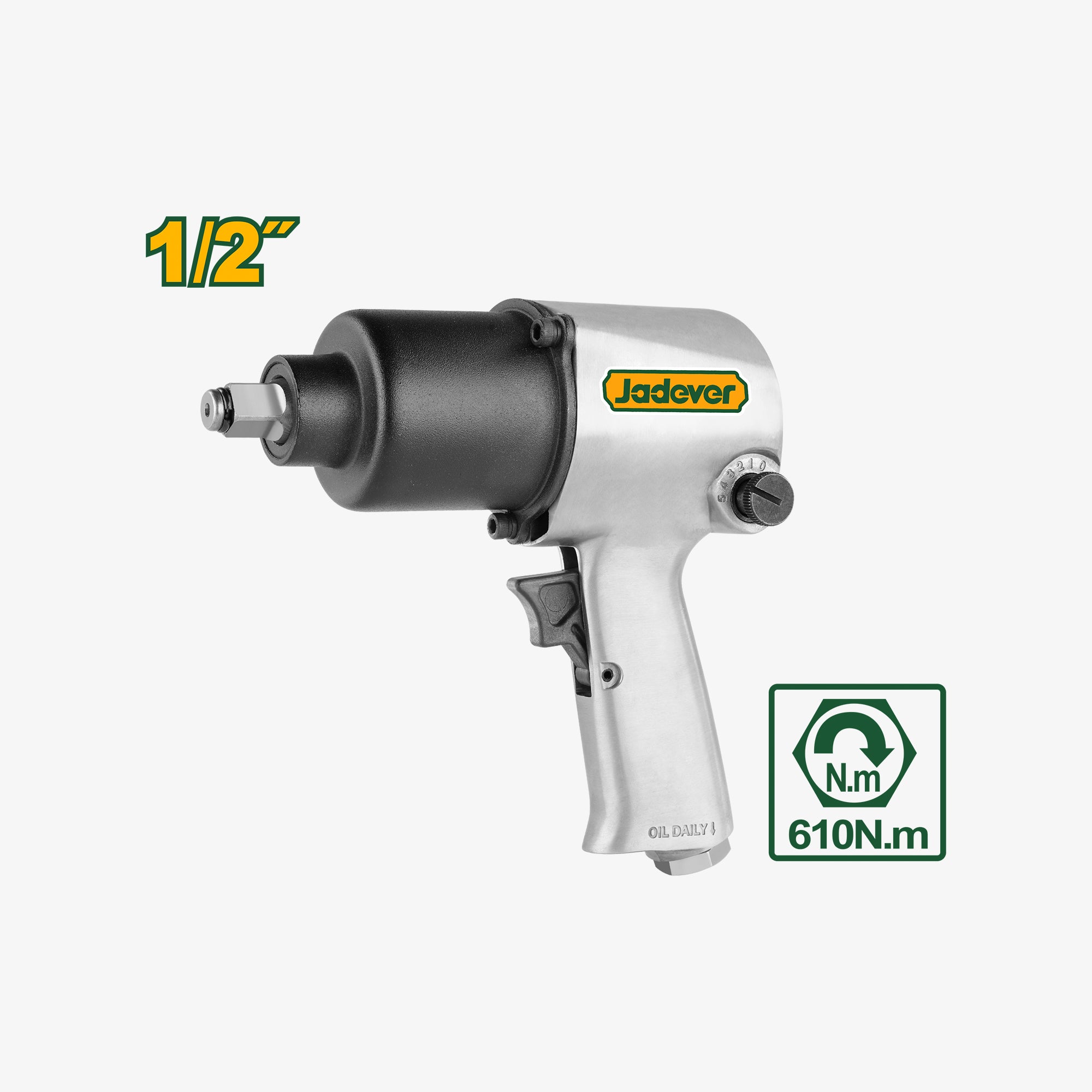 Jadaver impact wrench on a white background with branding and specifications.