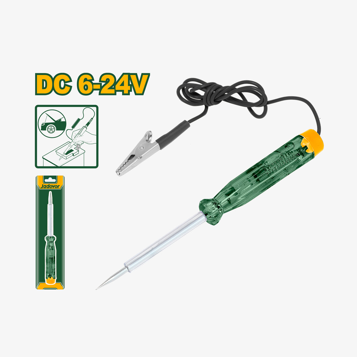 Soldering iron with clip and packaging on a white background, featuring DC 6-24V rating.