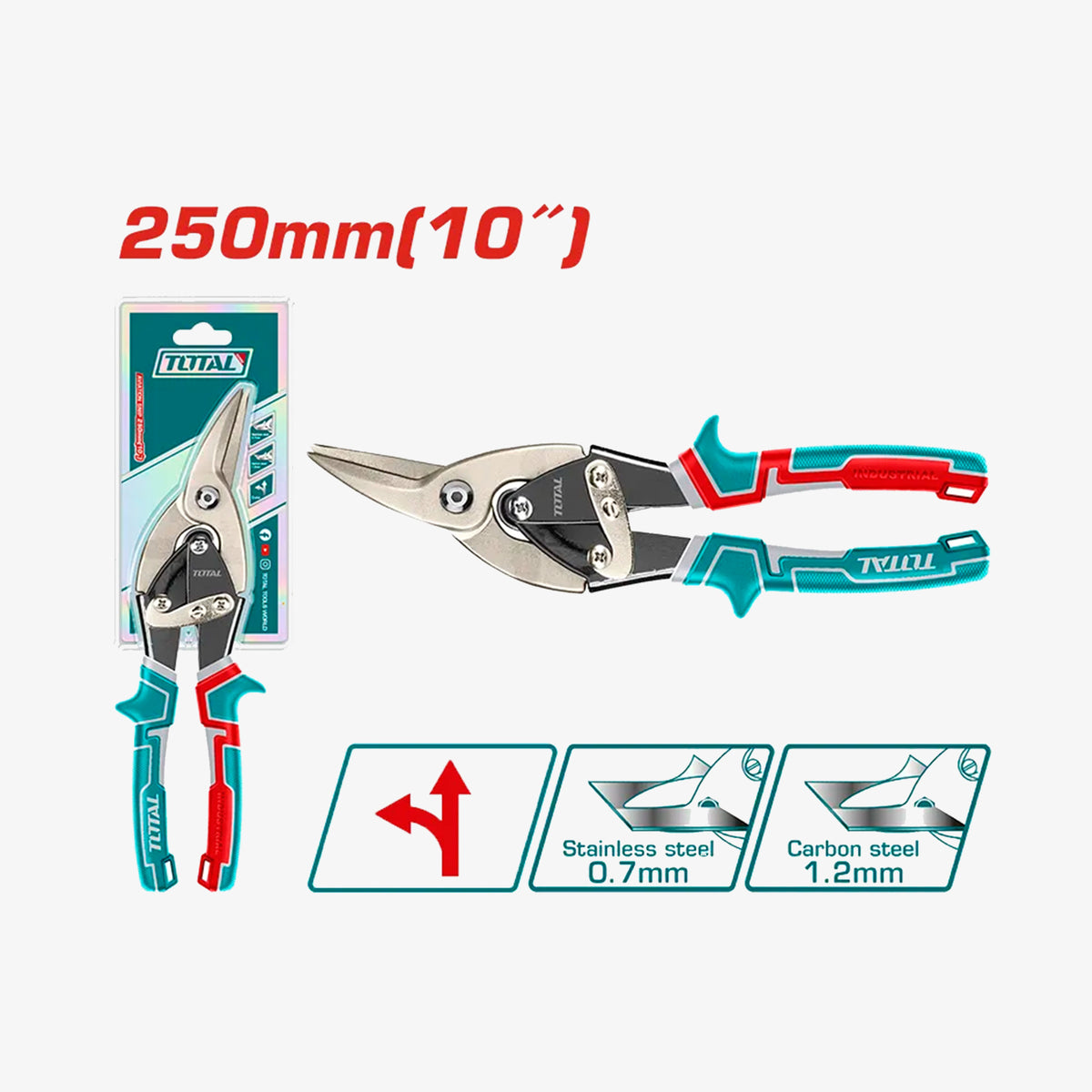 Shears with red and blue handles on a white background, featuring Total branding.