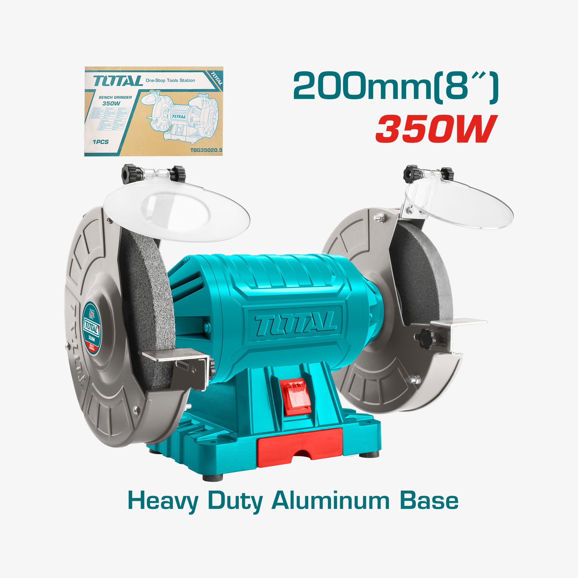 Teal circular saw with red base and 'Total' branding on a white background