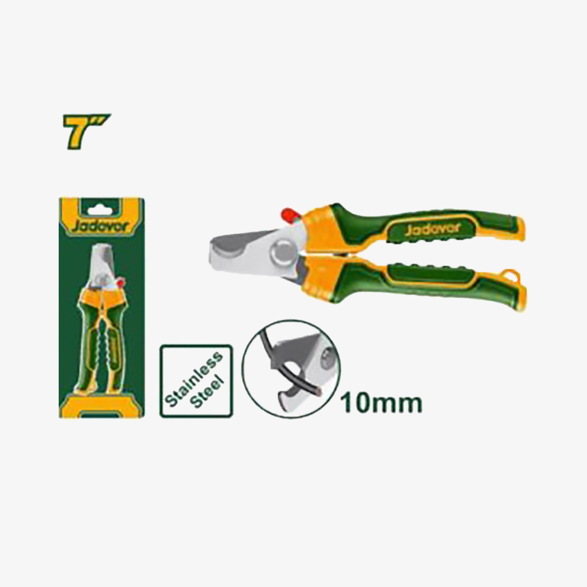 Gardening shears with packaging and specifications on a white background