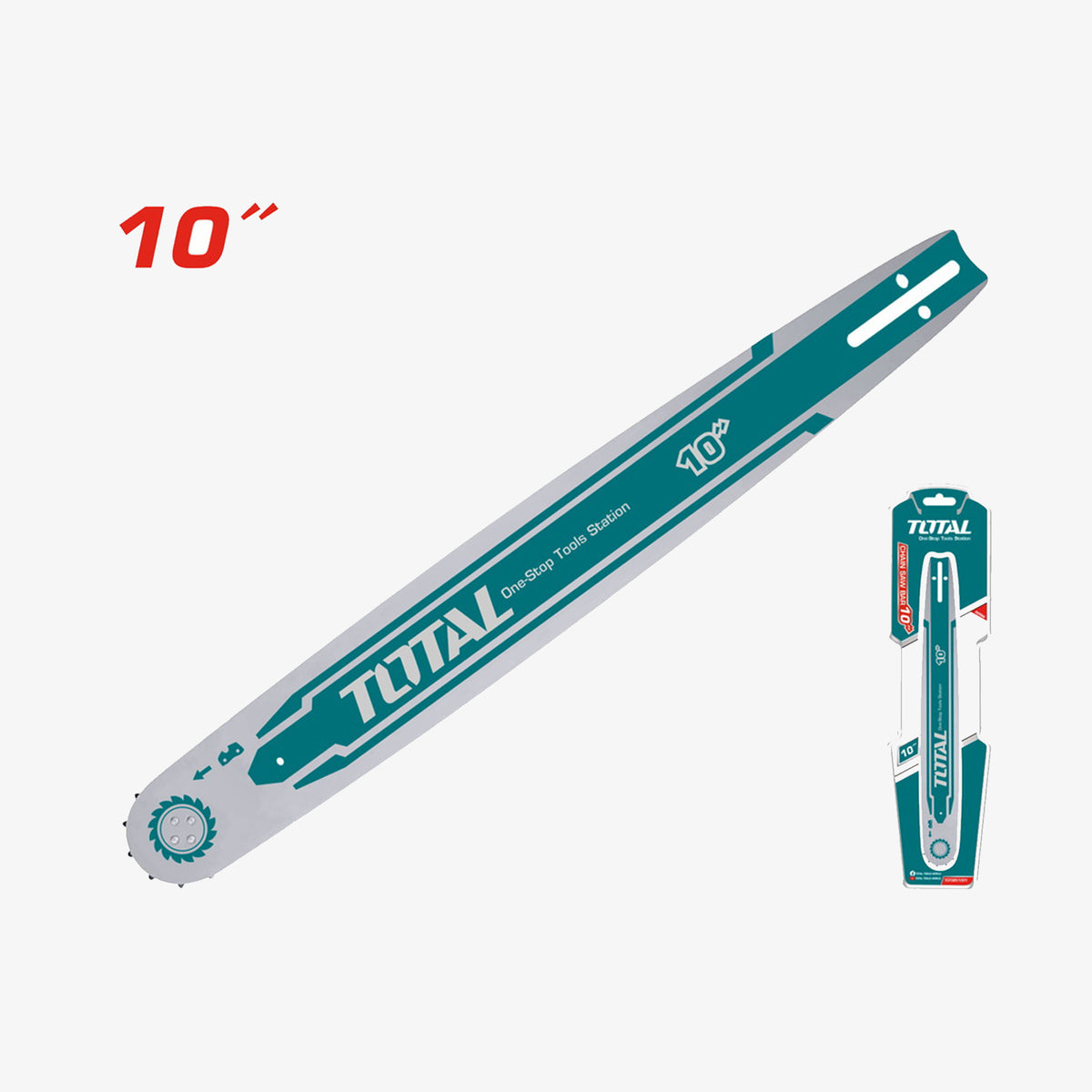 10-inch chainsaw bar with Total branding on a white background