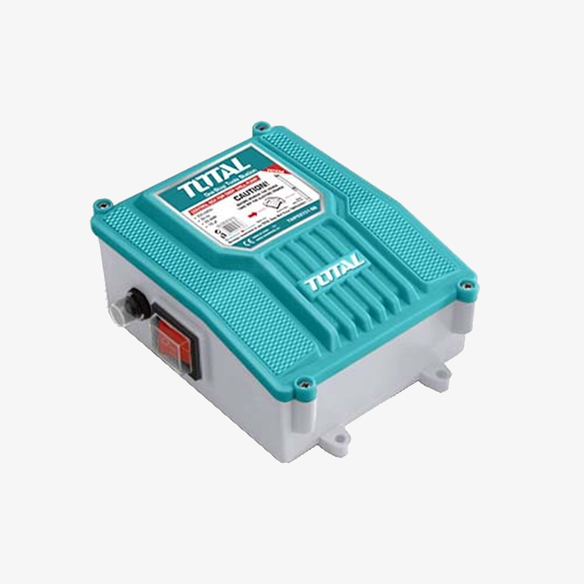 Turquoise and white electrical box with 'TOTAL' branding on a white background