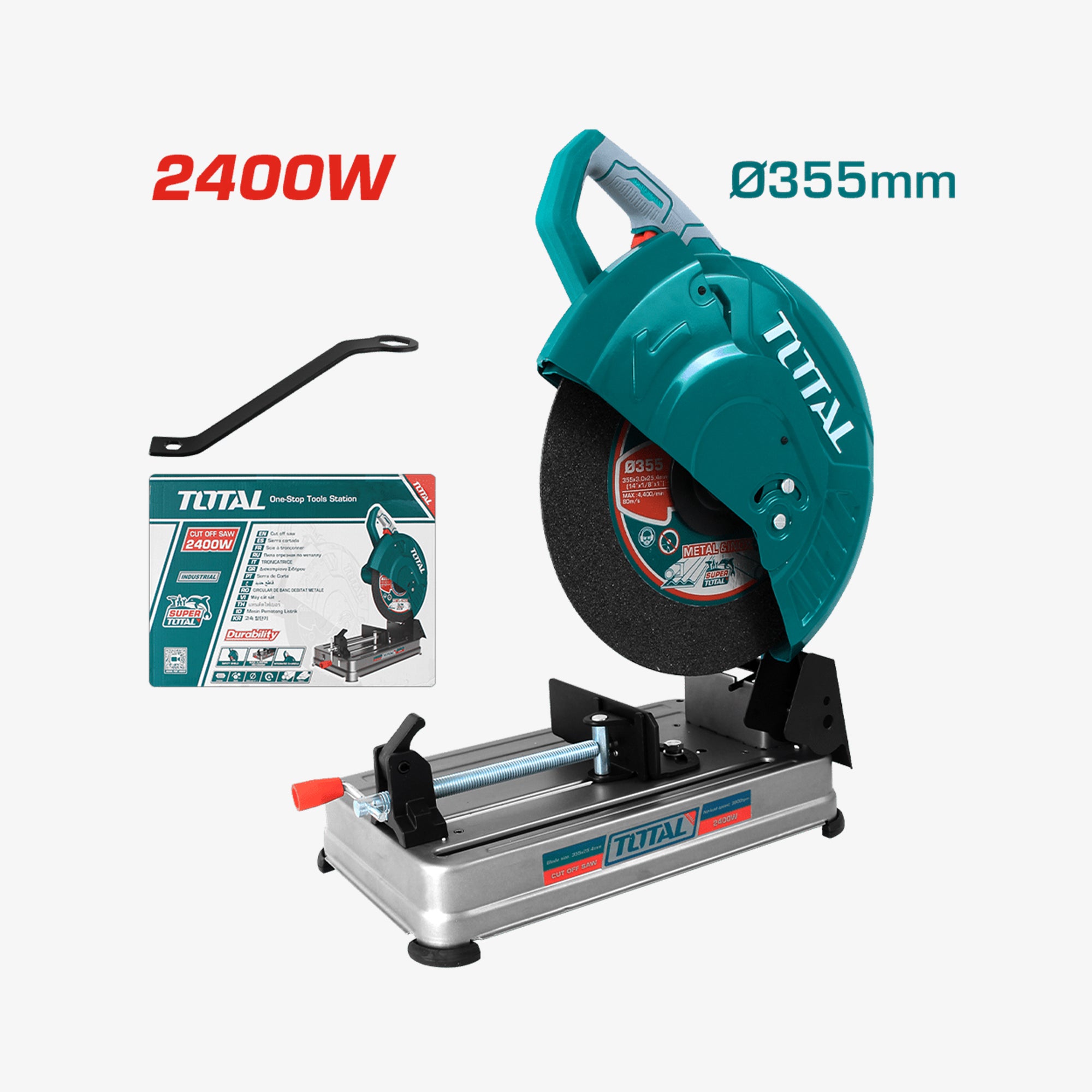 Total brand cut-off saw with packaging on a white background