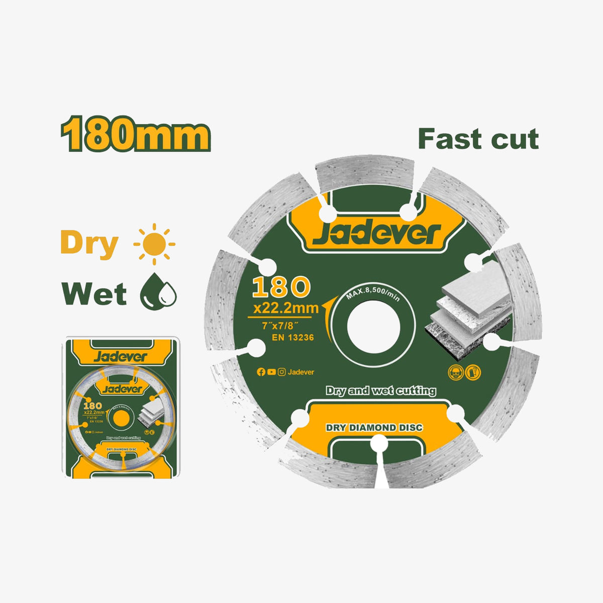 Jadever diamond cutting disc with packaging on a white background