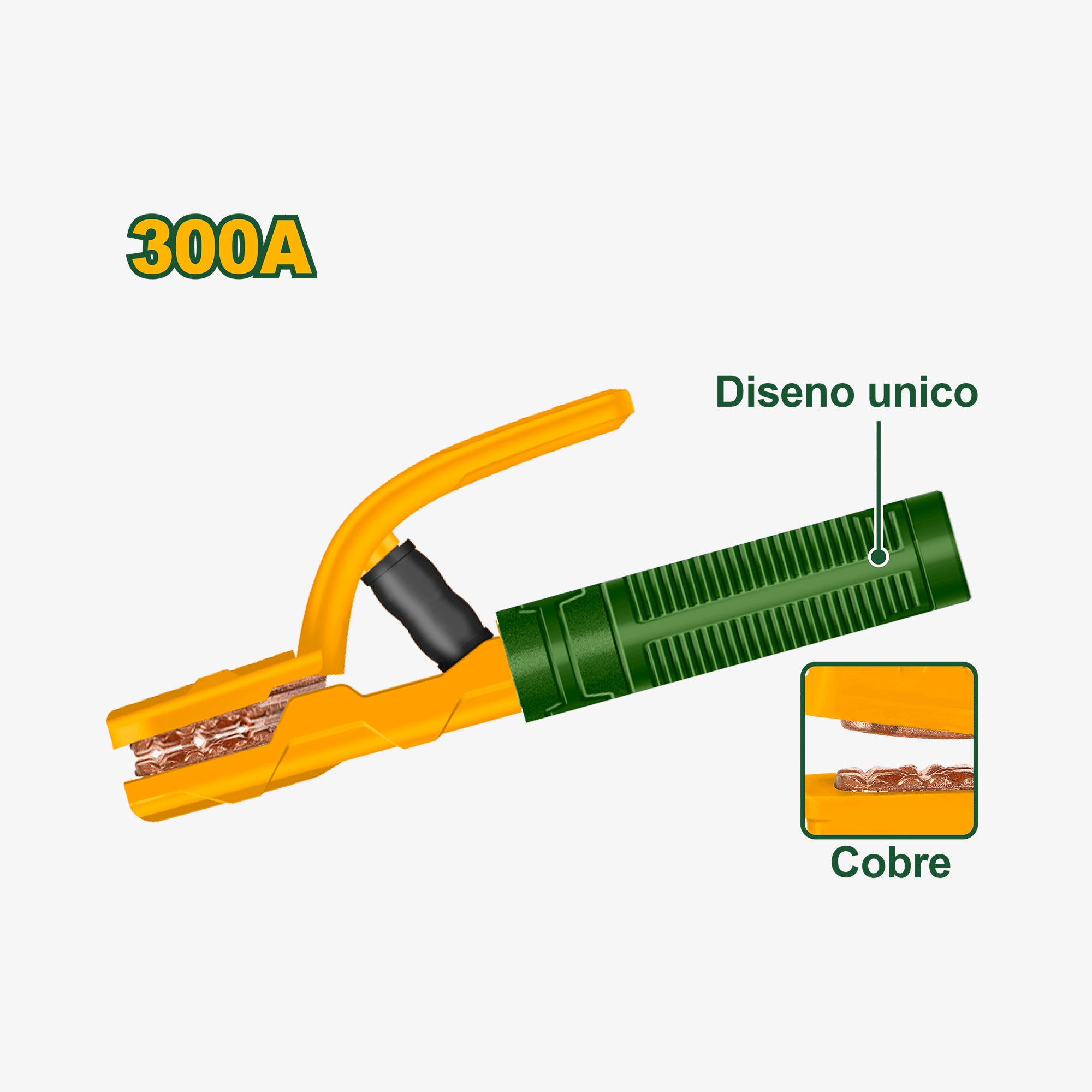 Welding gun with green and orange design on a white background