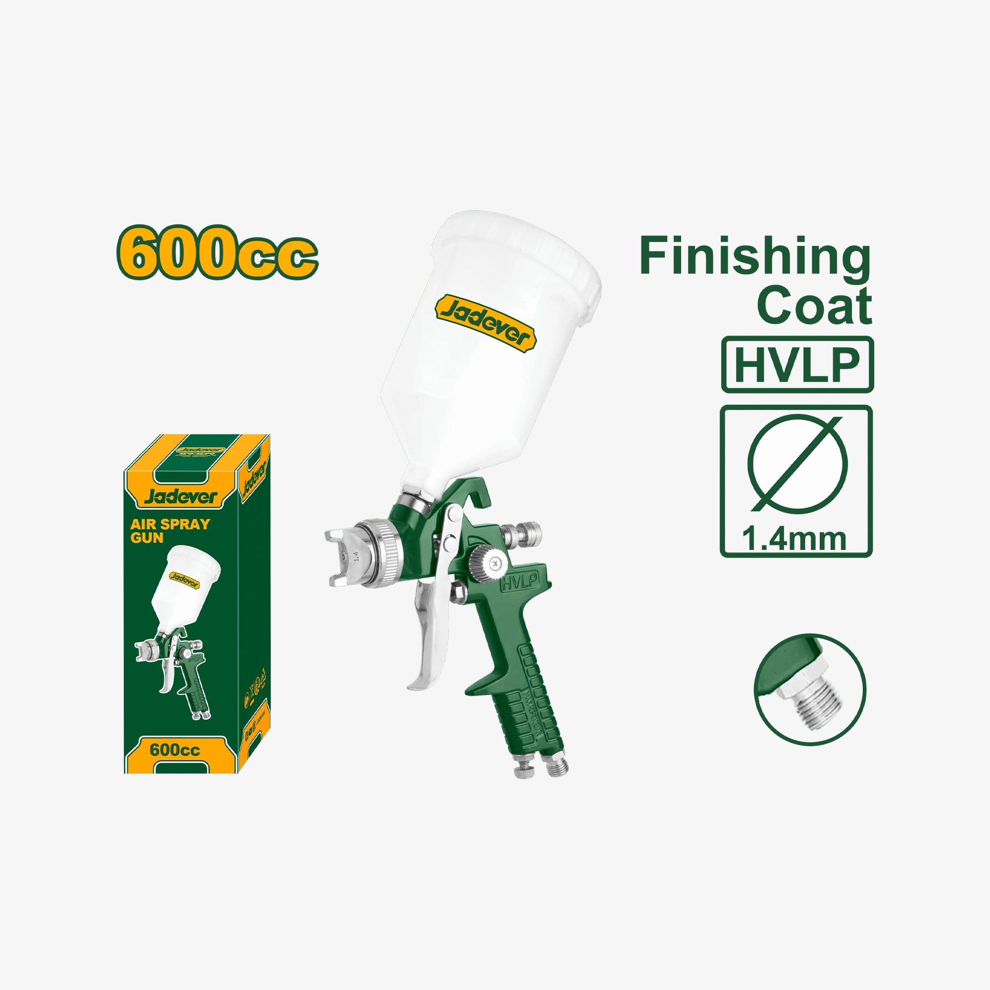 Jadaver air spray gun with packaging and specifications on a white background