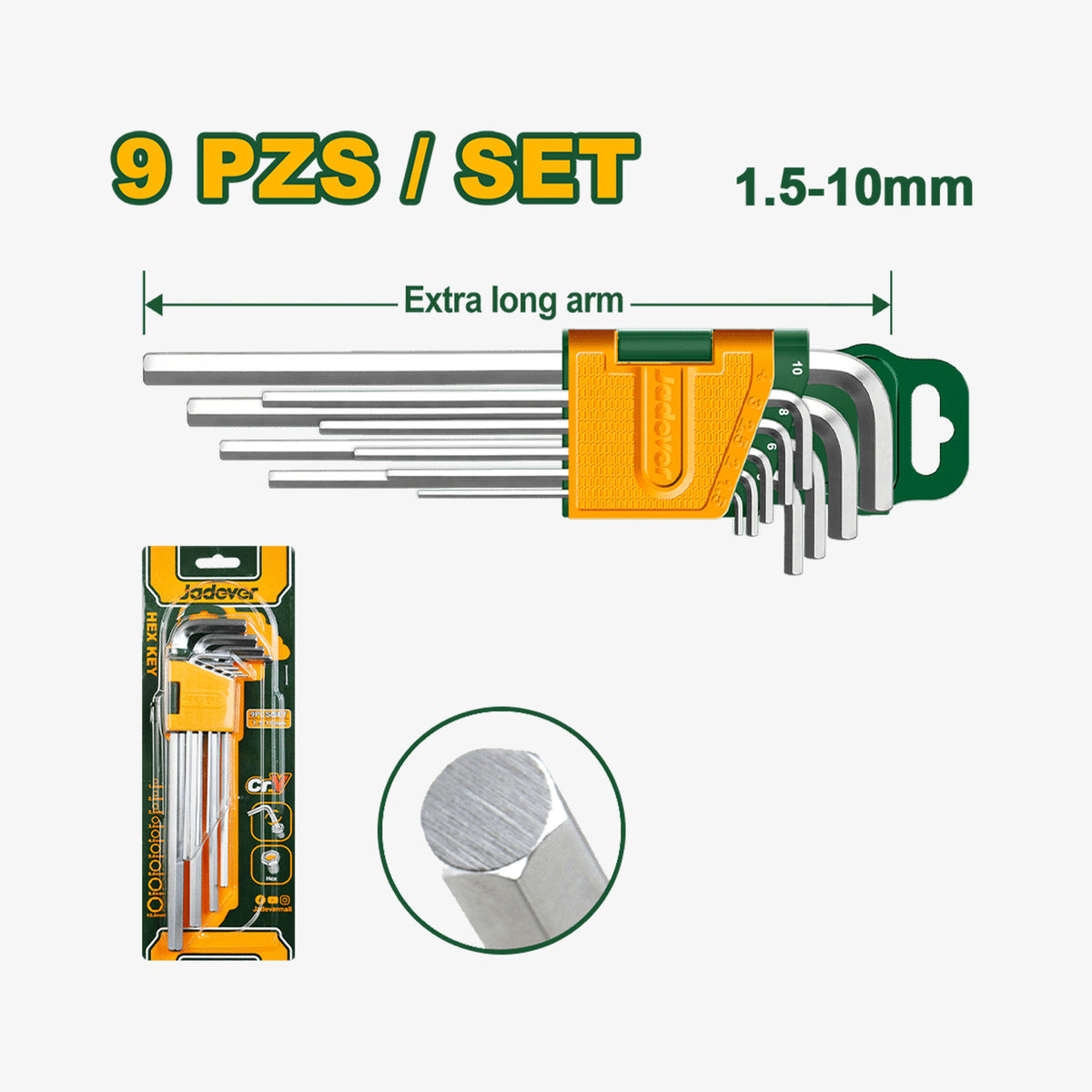 Set of hex keys with packaging on a white background