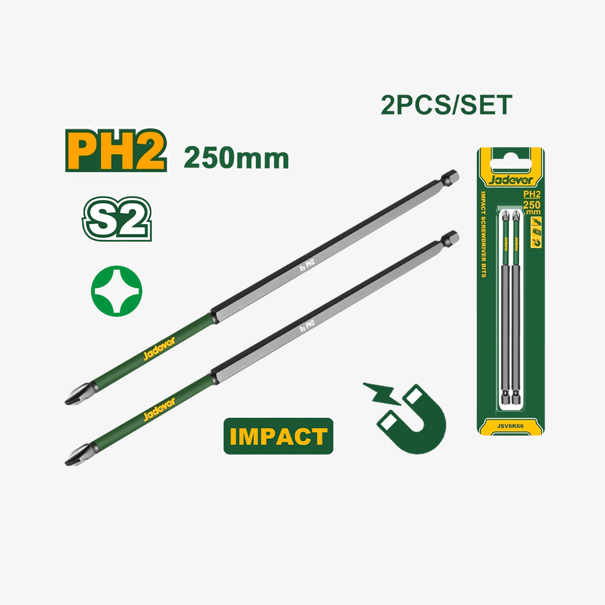 Two screwdriver bits with packaging on a white background