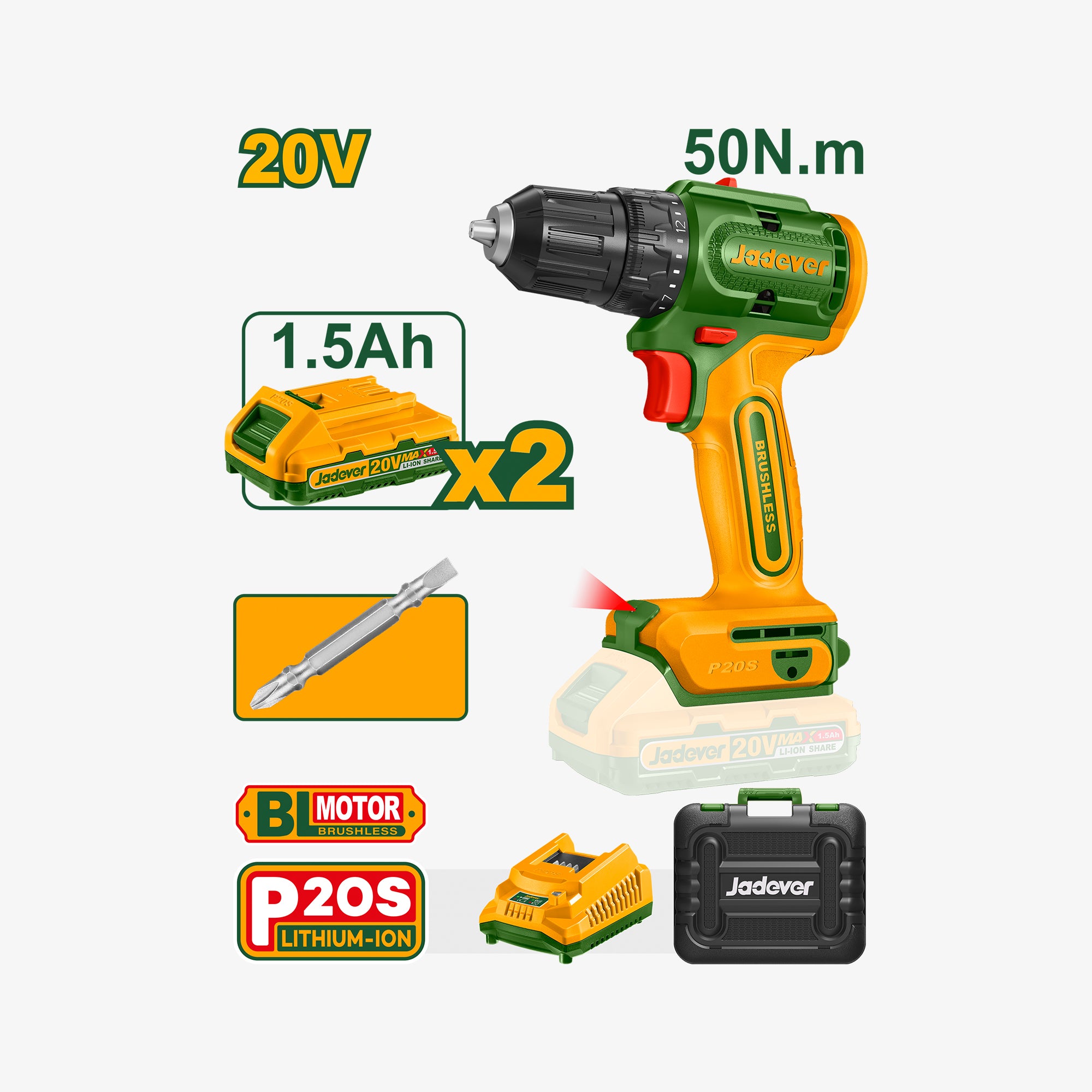 Brushless Cordless Drill 20V 50Nm