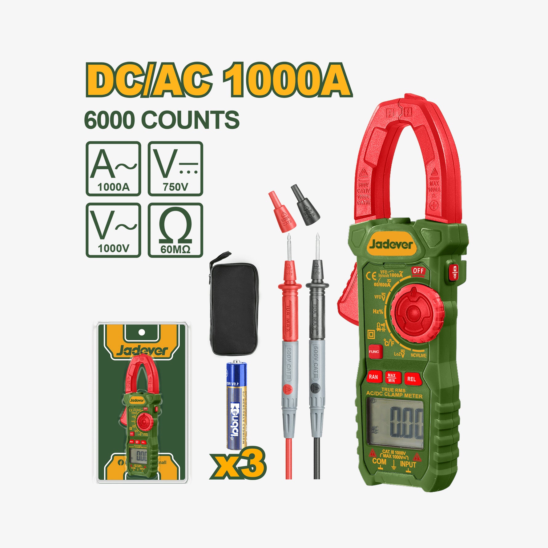 DC/AC Clamp Meter 6000 Counts 1000A