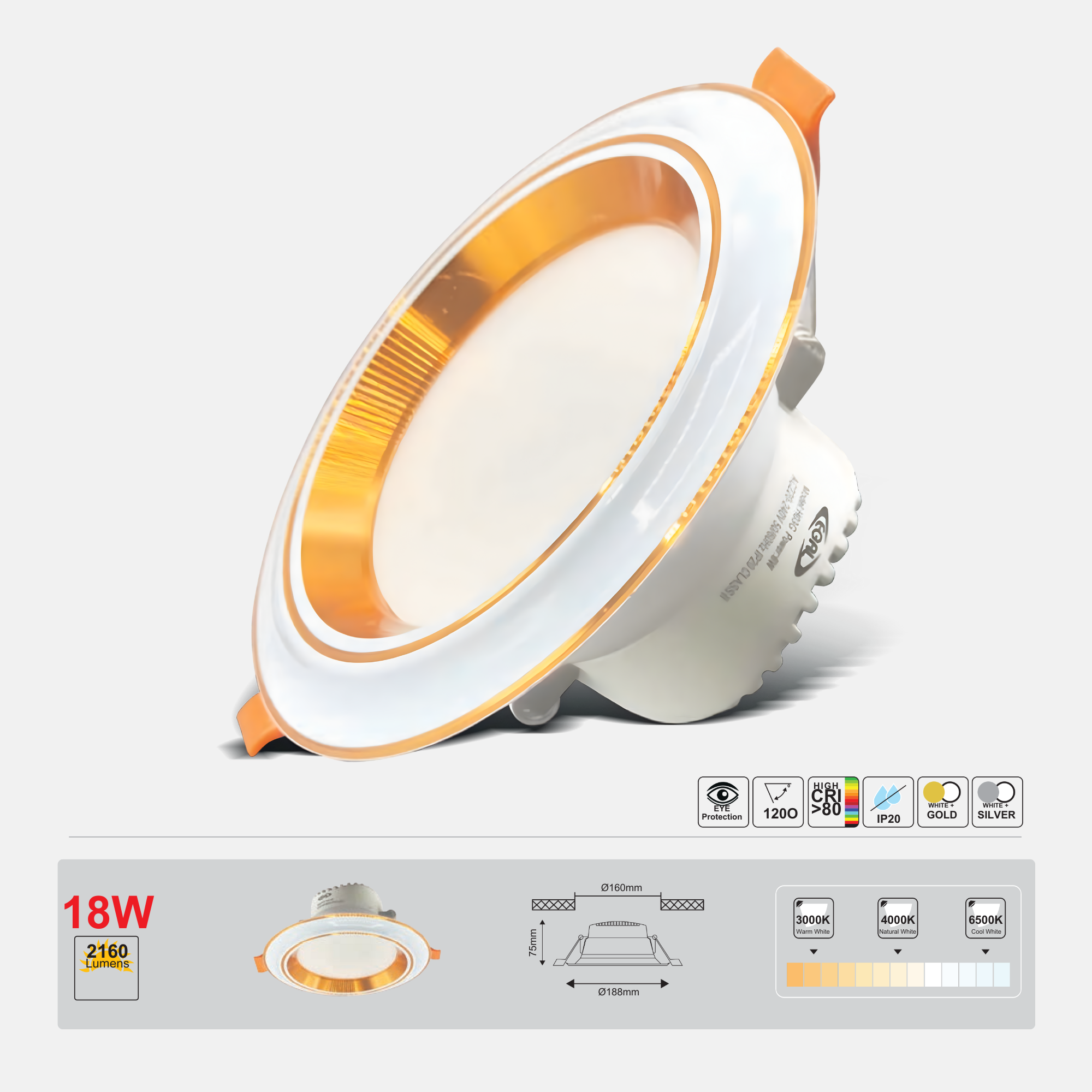 LED Downlight 18W Arc Golden