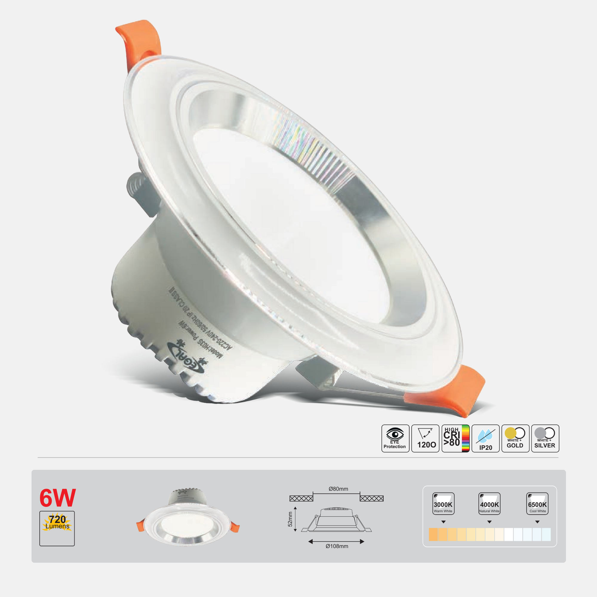 LED Downlight 6W Arc Silver