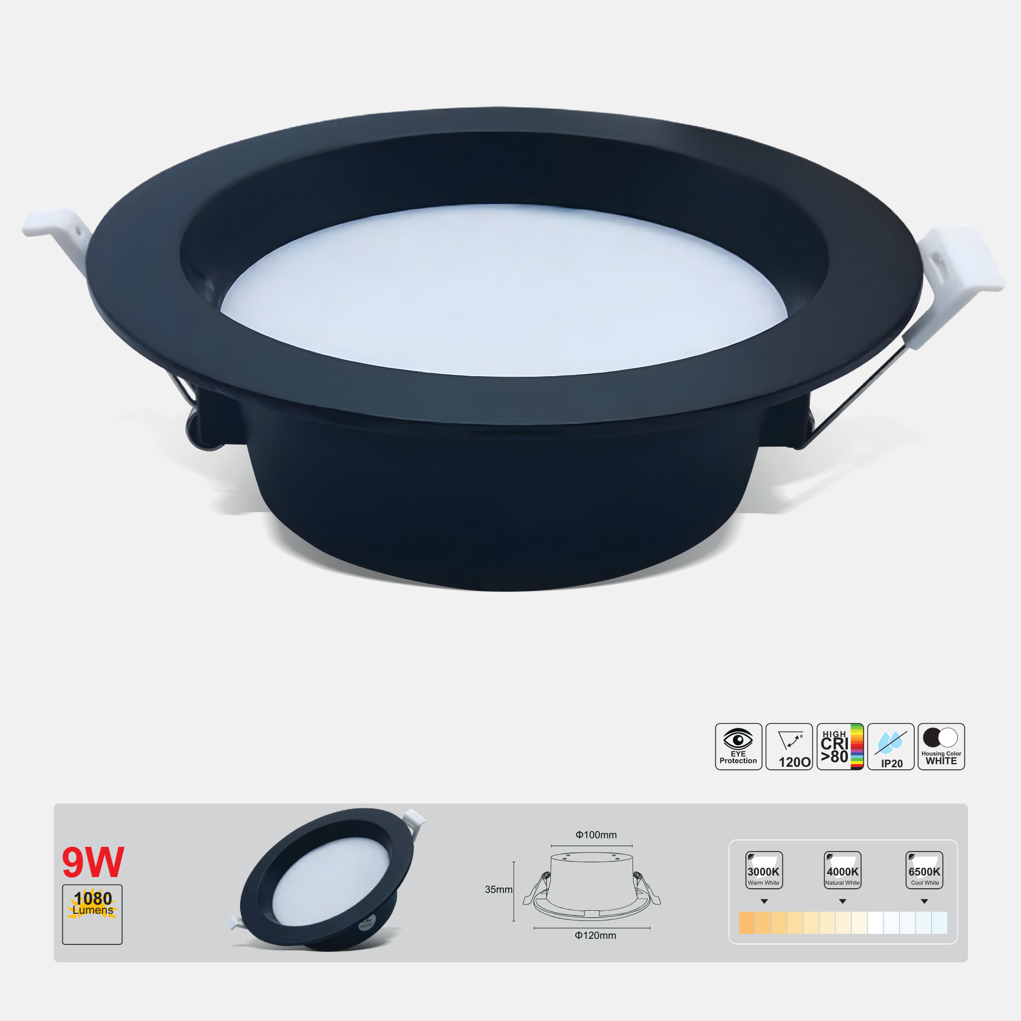 LED Downlight 9W Black