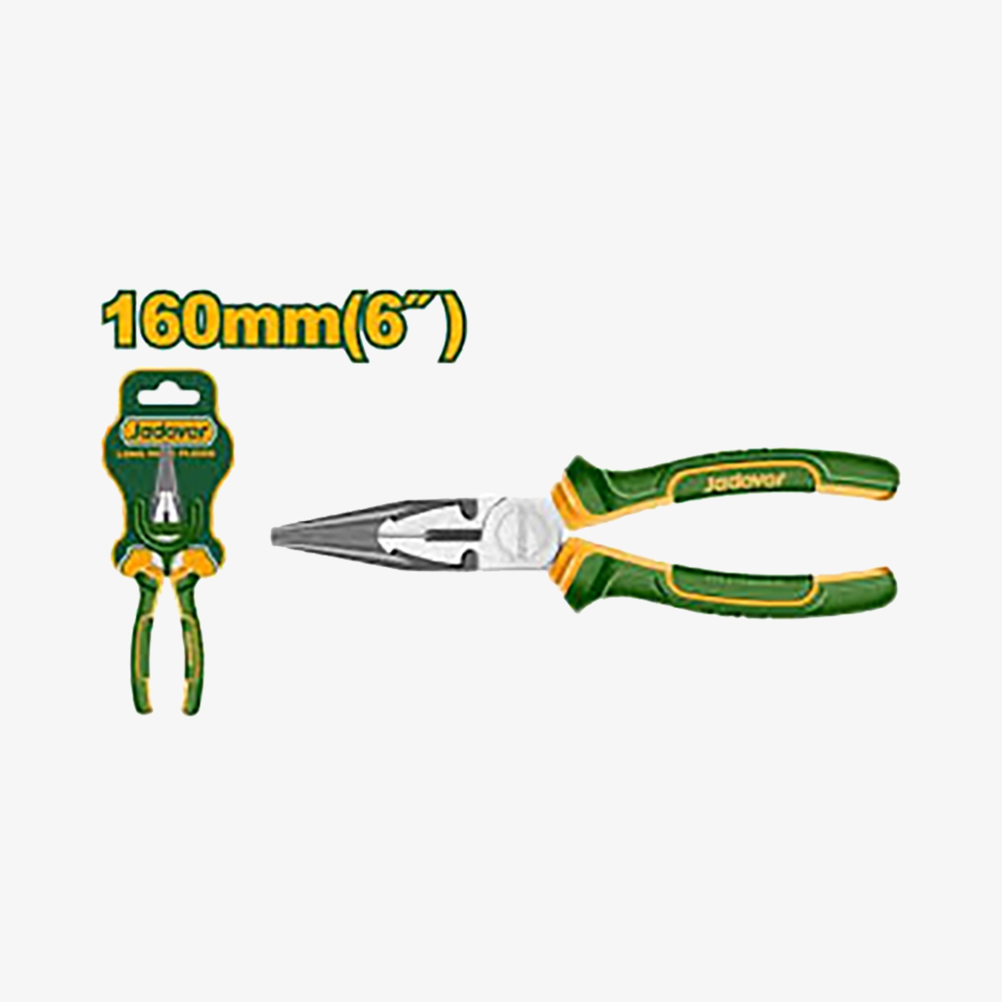Pair of green pliers with a measurement label on a white background