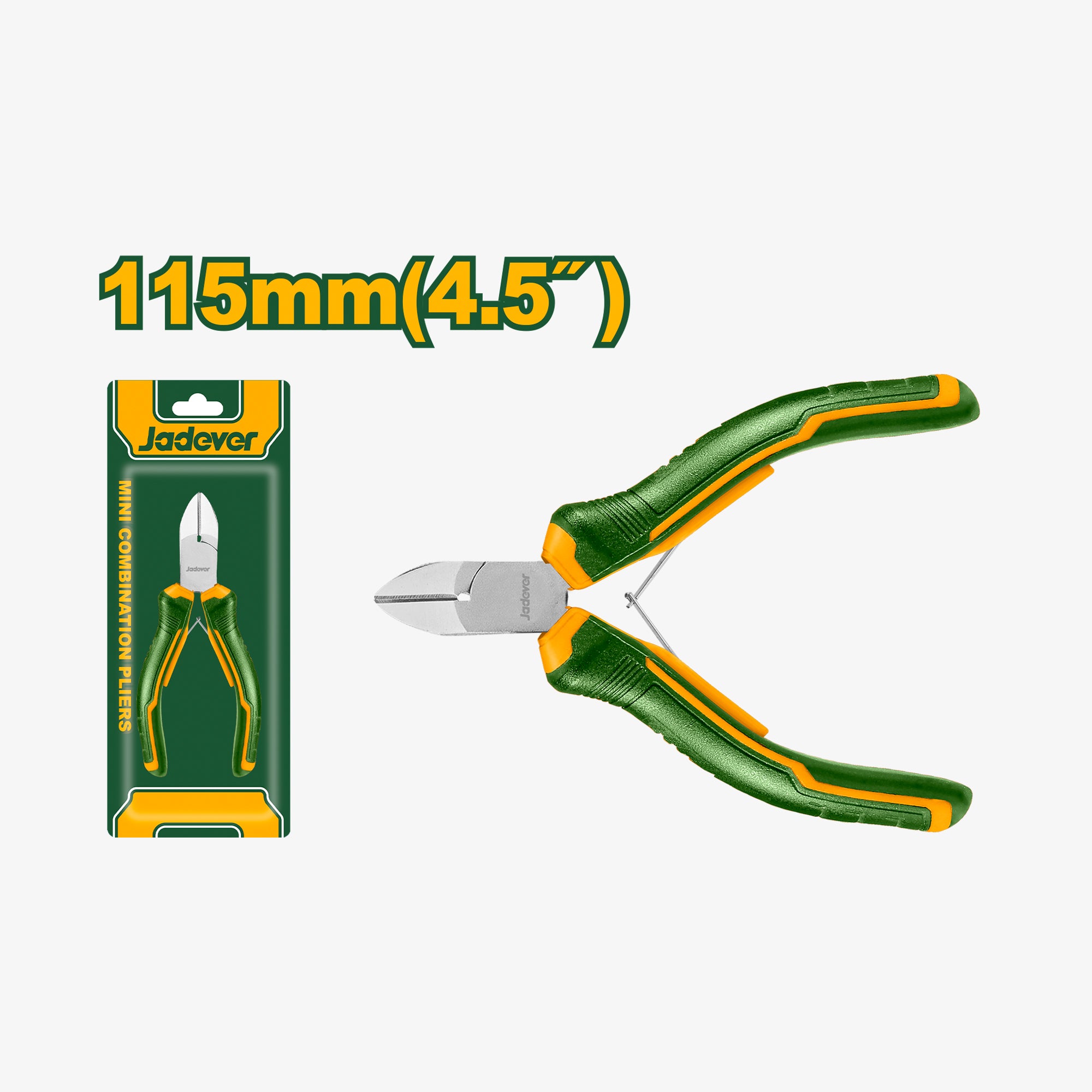 Green and orange pliers with packaging on a white background