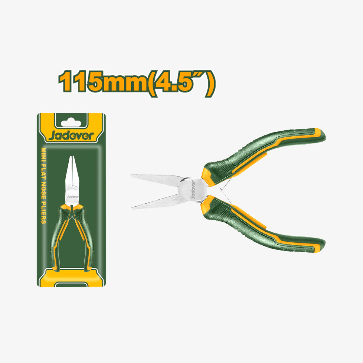 Green and yellow pliers with packaging displaying 'Jadever' brand on a white background.