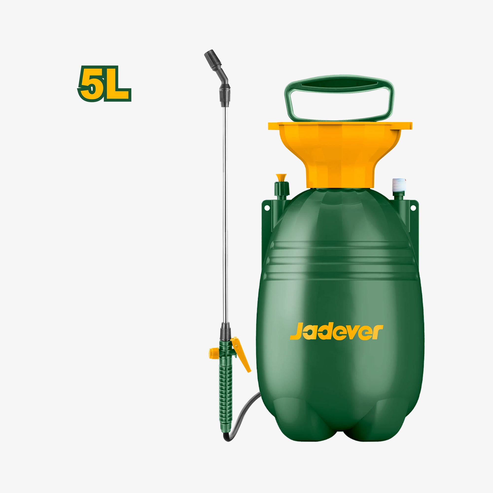 Green and yellow garden sprayer with 'Jadever' branding on a white background