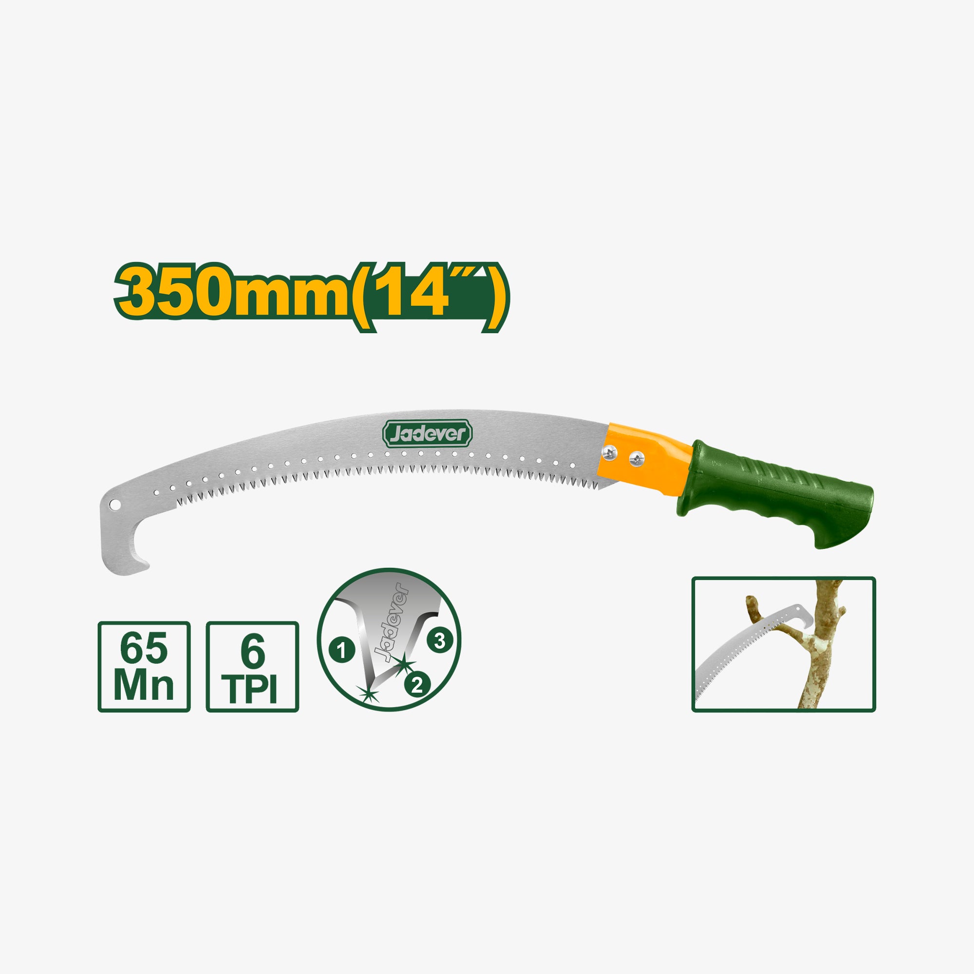 Jardovar pruning saw with specifications on a white background