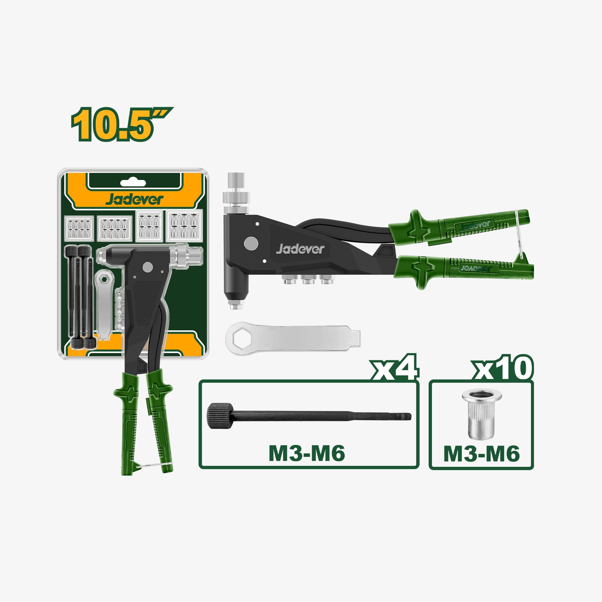 Jadovar tool set with various components on a white background