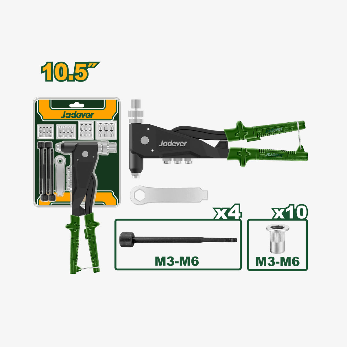 Jadovar tool set with various components on a white background