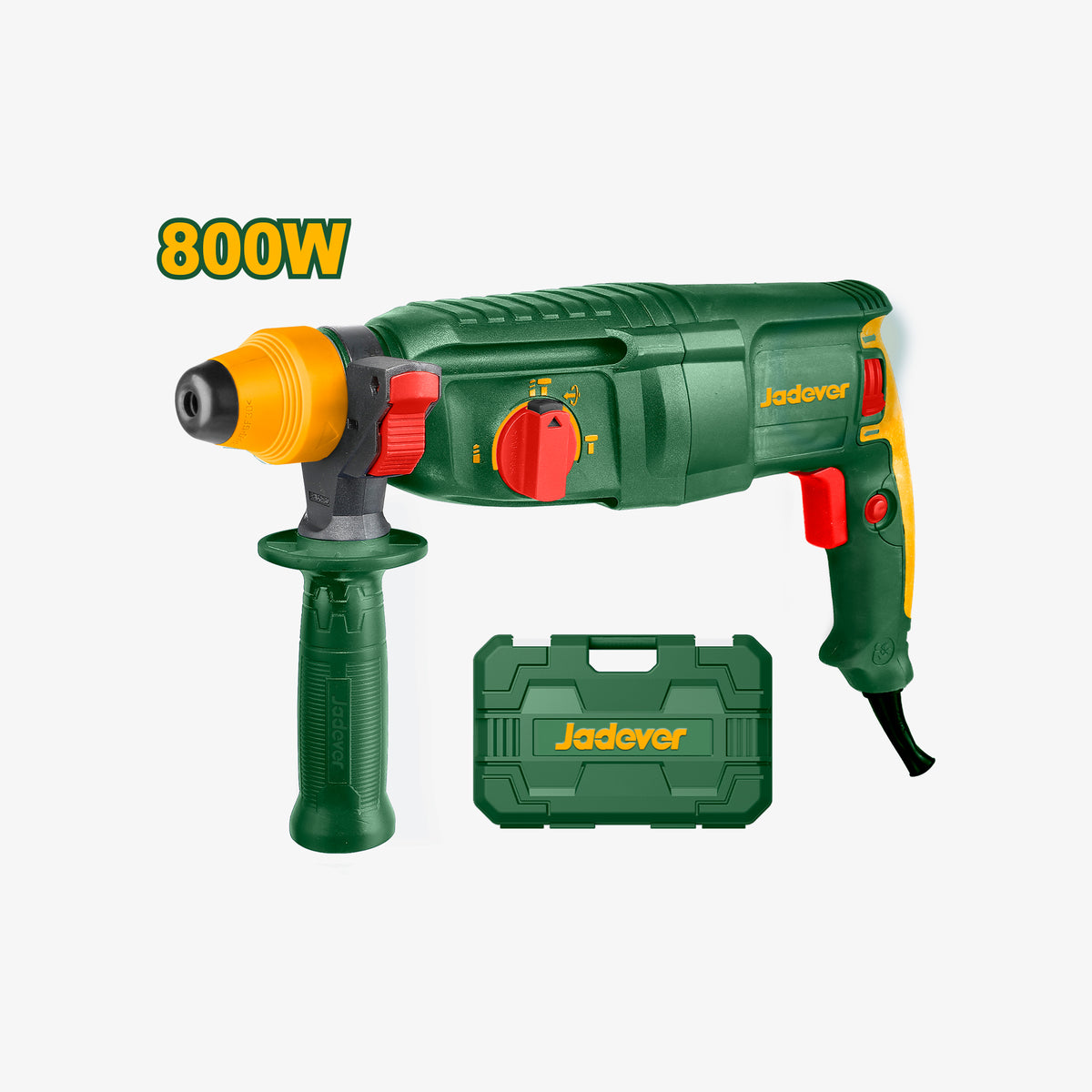 Green drill with yellow accents and 'Jadevor' branding on a white background