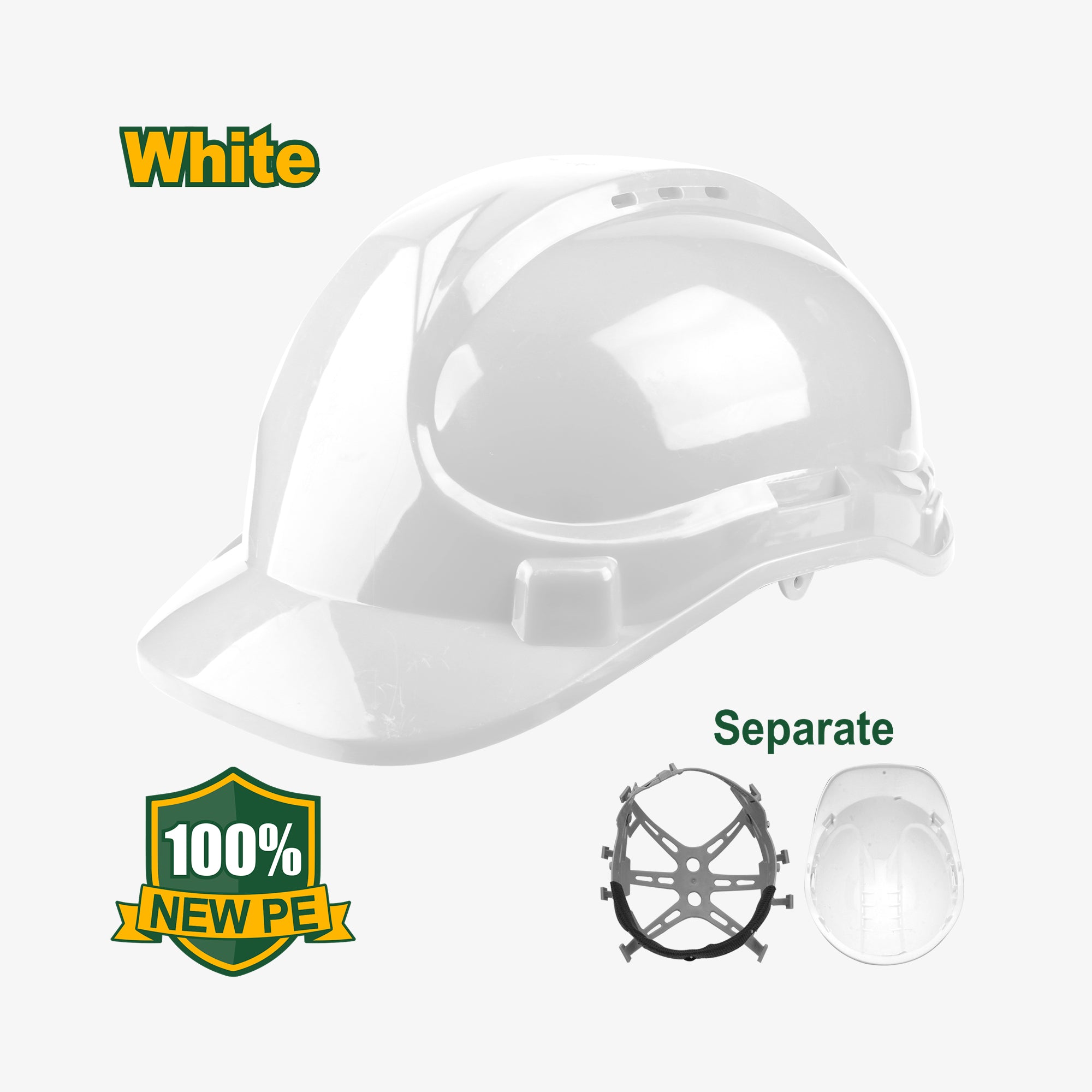 White hard hat with safety features on a white background