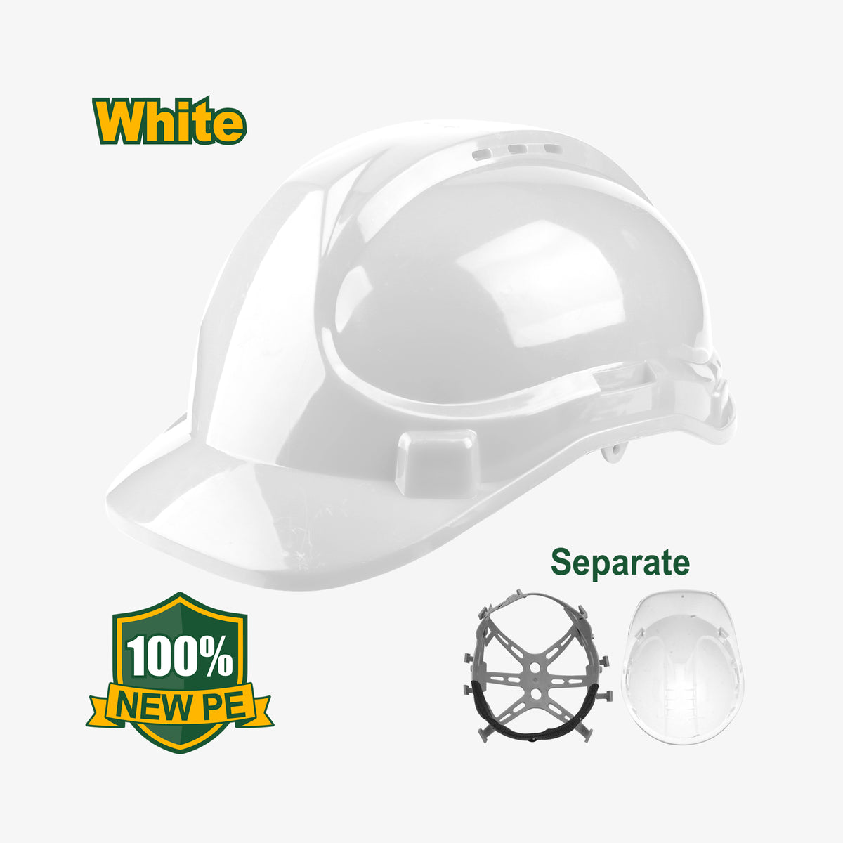 White hard hat with safety features on a white background