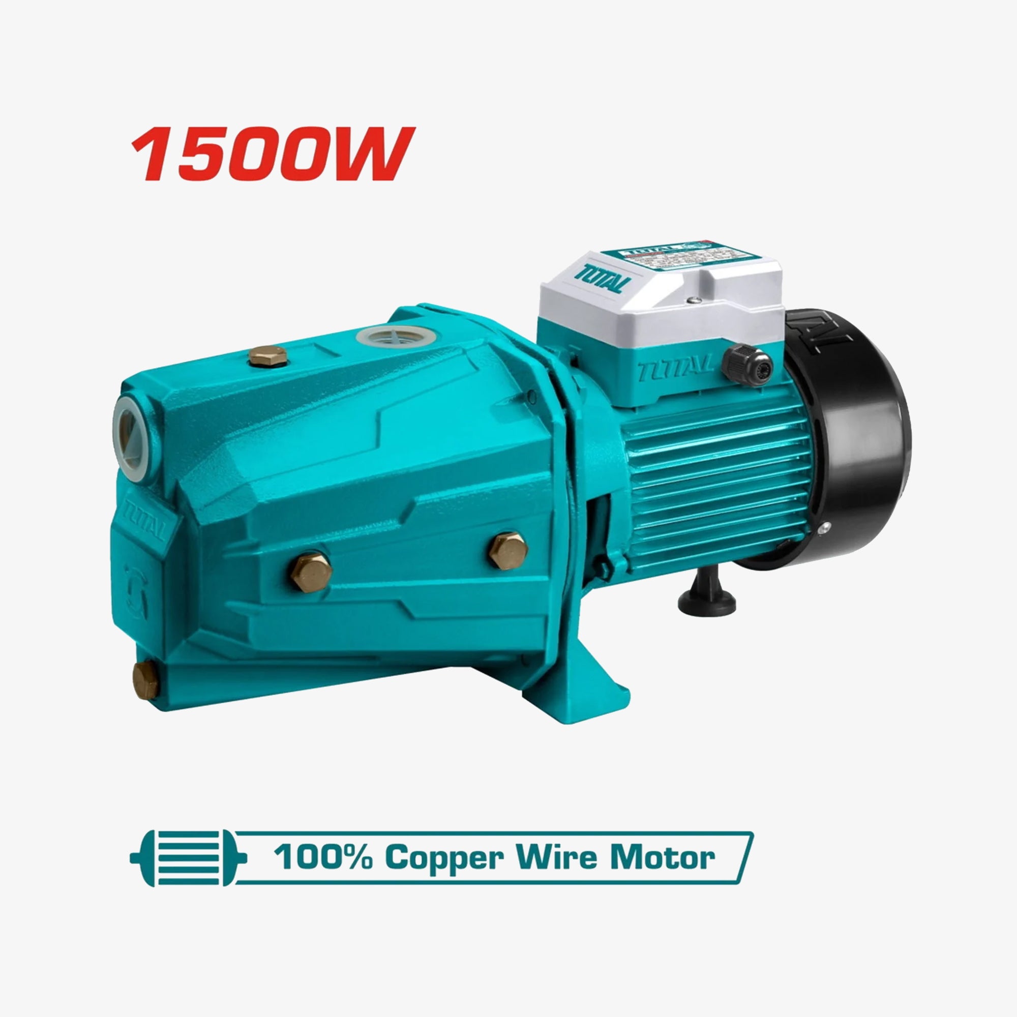 Teal motor with '1500W' and '100% Copper Wire Motor' text on a white background