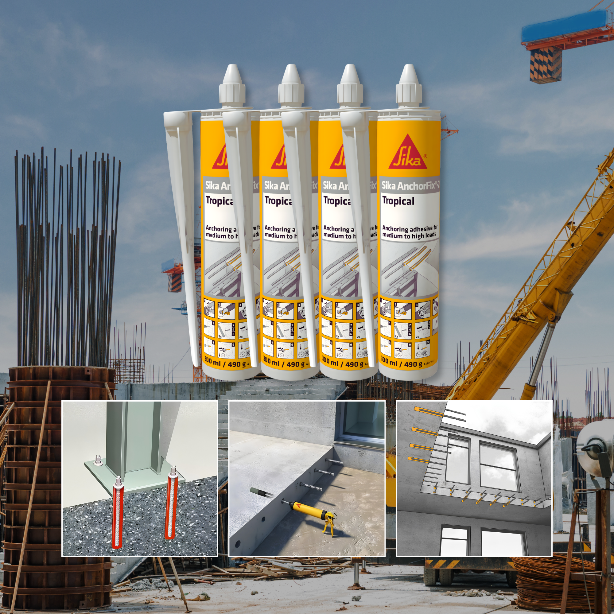 Sika architectural adhesives with construction site background