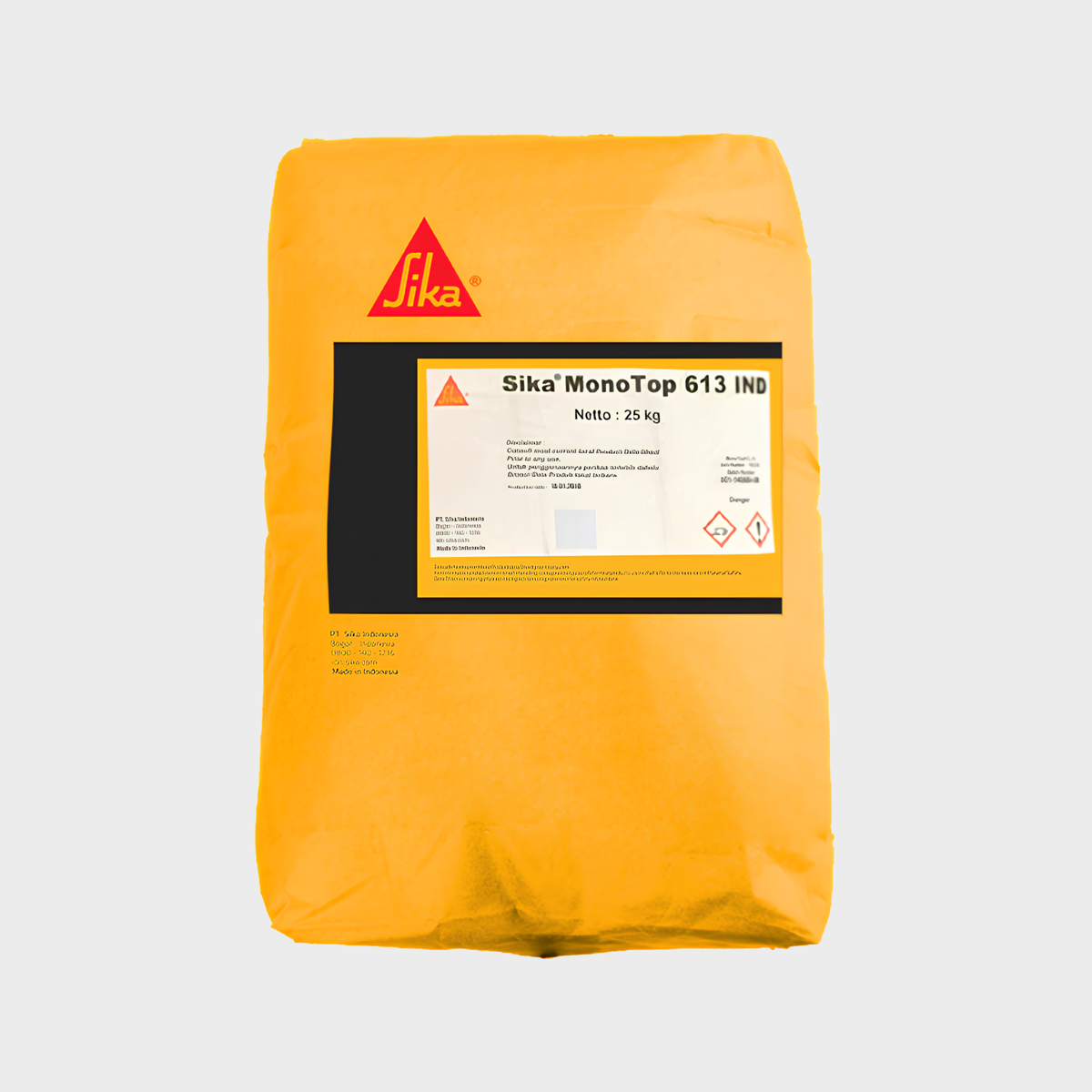 Yellow bag of Sika MonoTop 613 IND on a white background