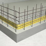 3D model of a building foundation with steel reinforcement and yellow protective strip