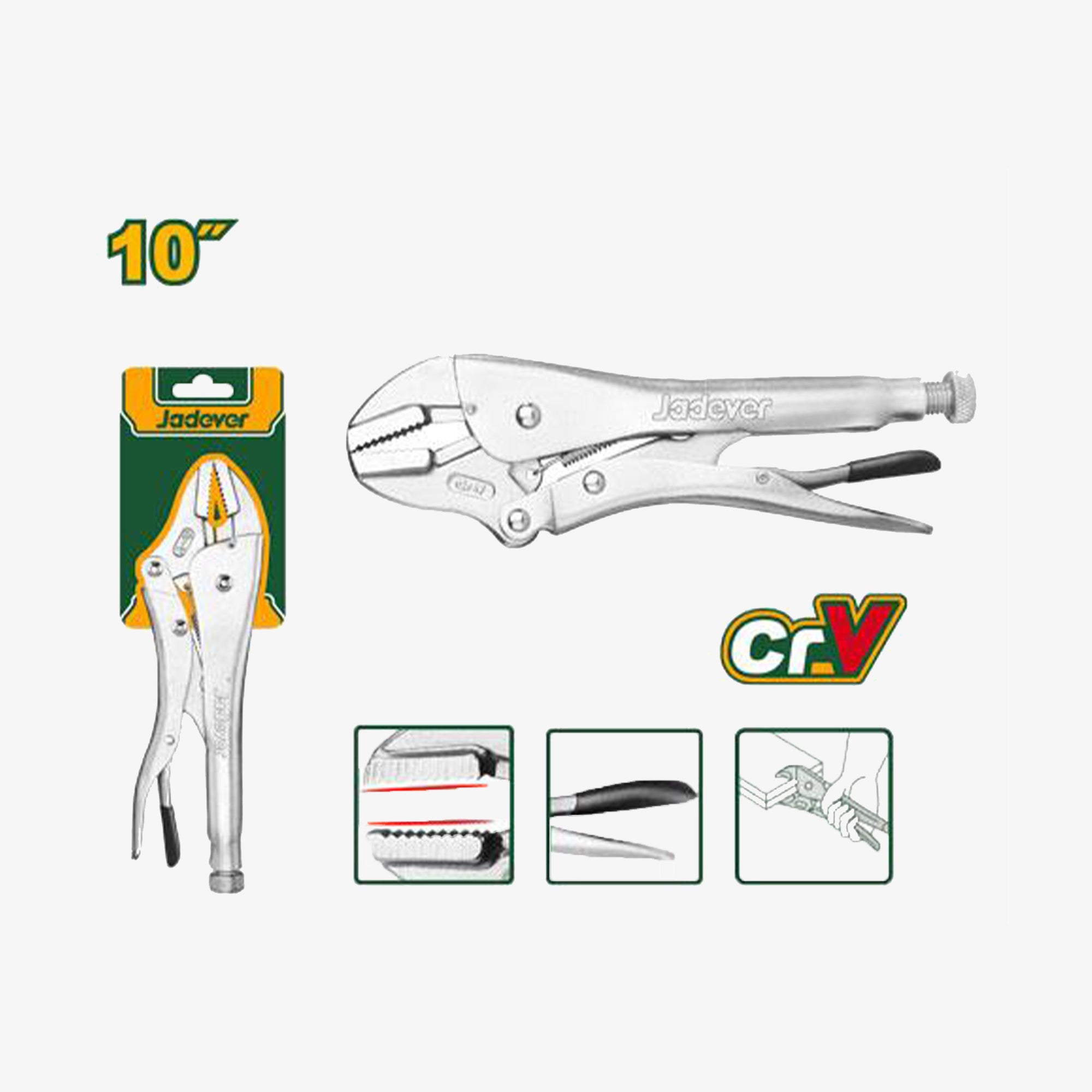 Locking pliers with packaging and 'CrV' logo on a white background
