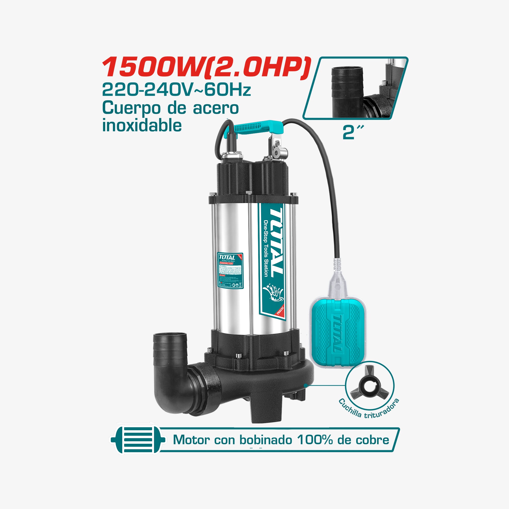 Submersible pump with specifications on a white background
