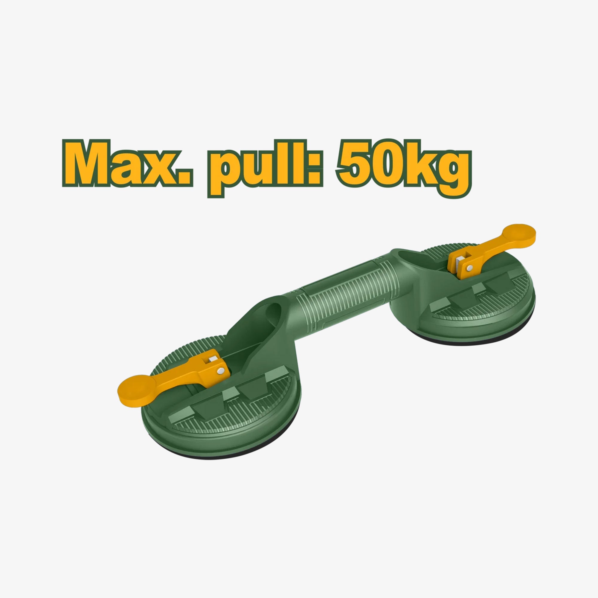 Green and yellow tool with maximum pull capacity of 50kg on a white background