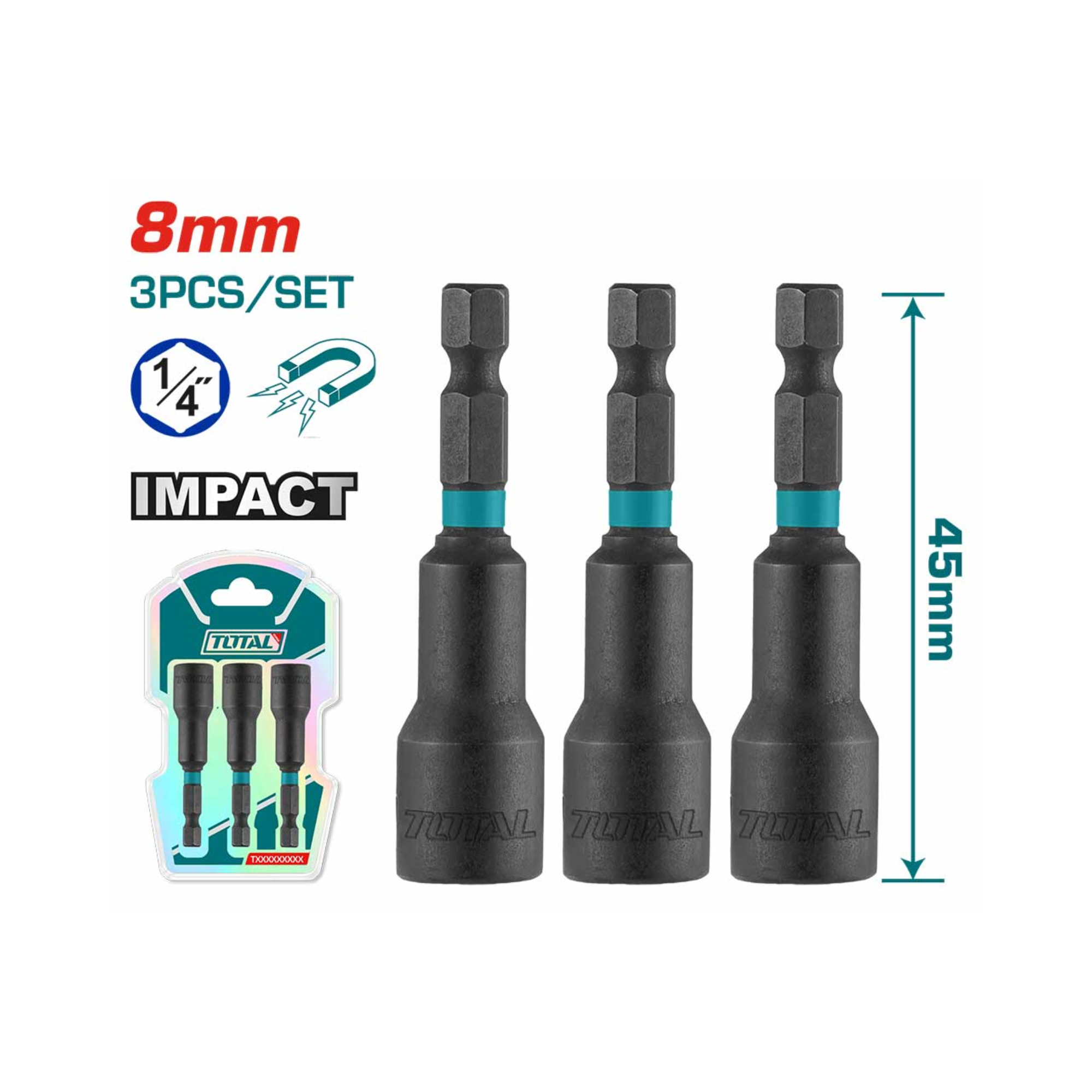 3 Pcs Magnetic Nut Set 8mm TAC270832