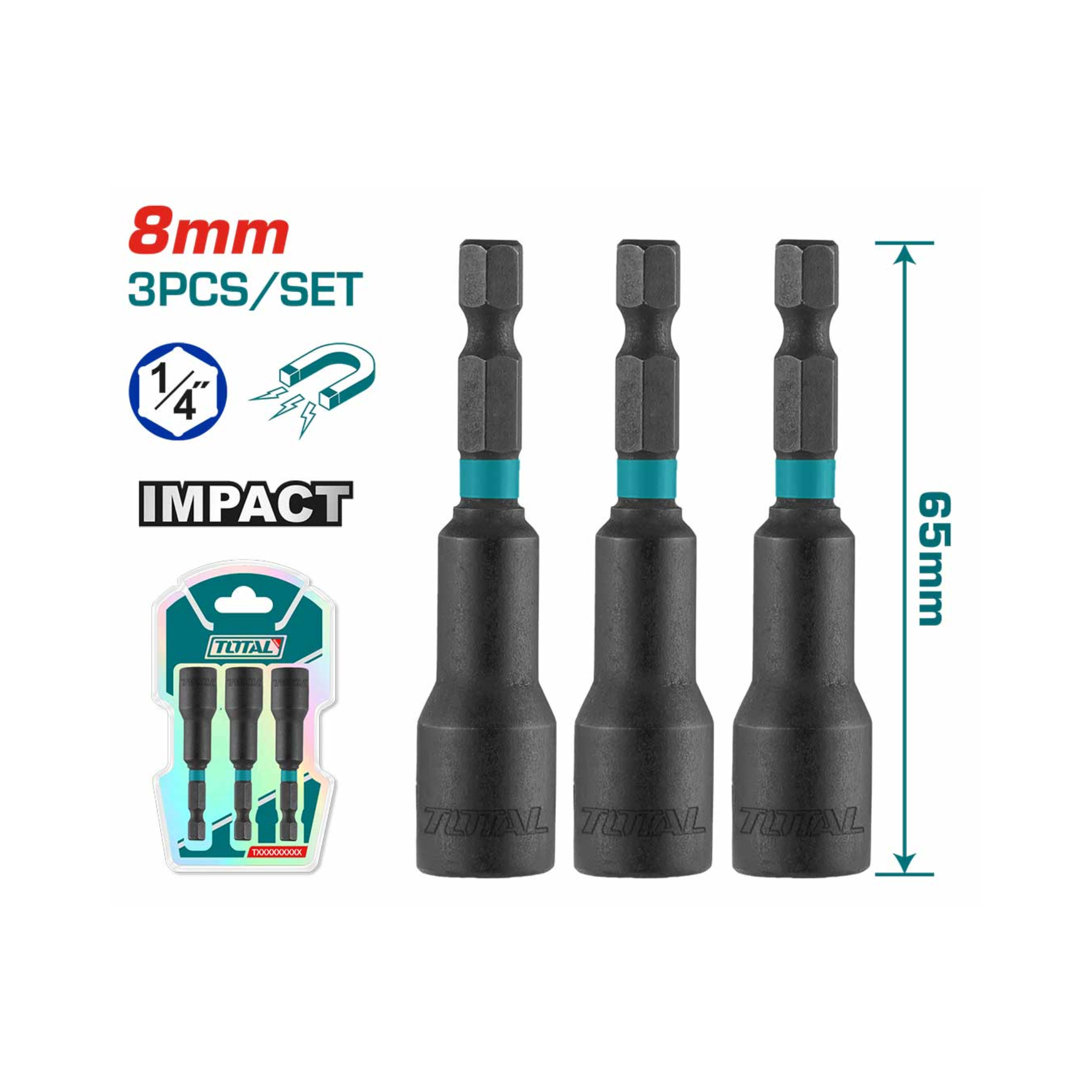 3 Pcs Magnetic Nut Set 8mm TAC270831