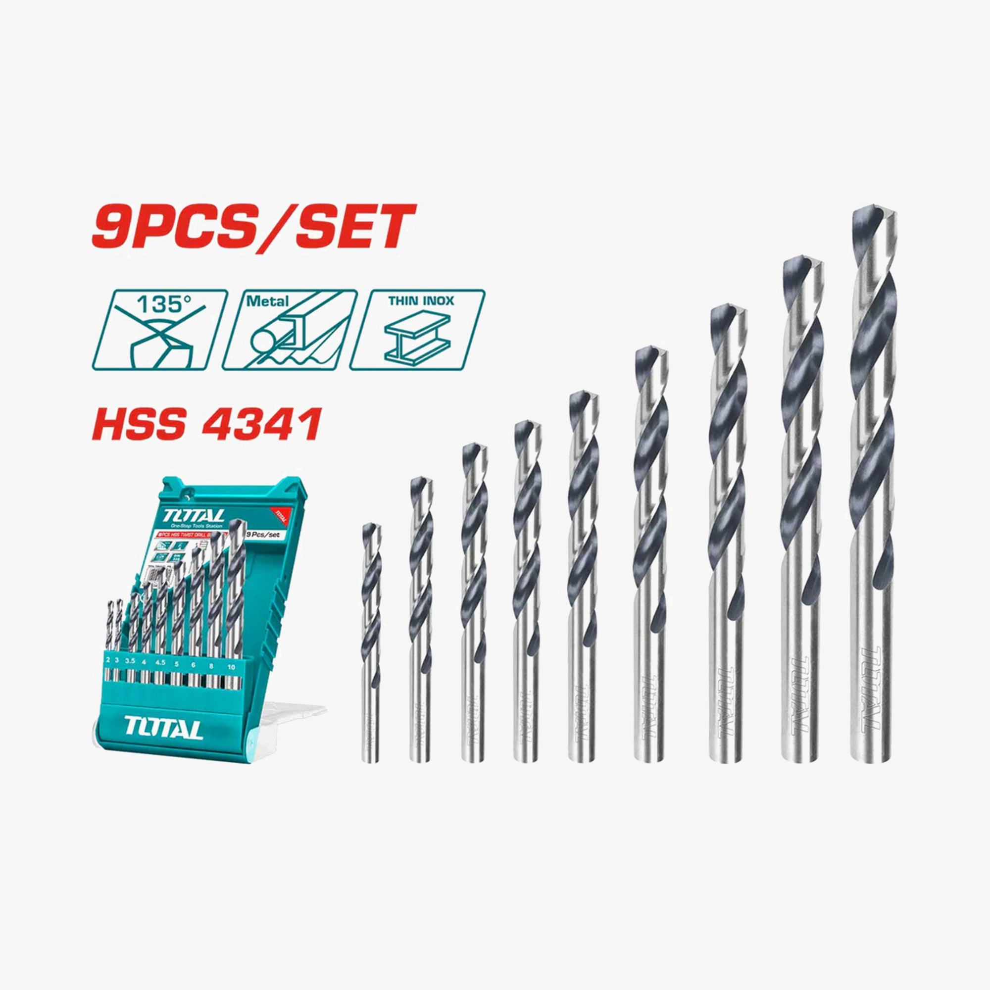 9 Pcs HSS Twist Drill Bits Set TACSD0095