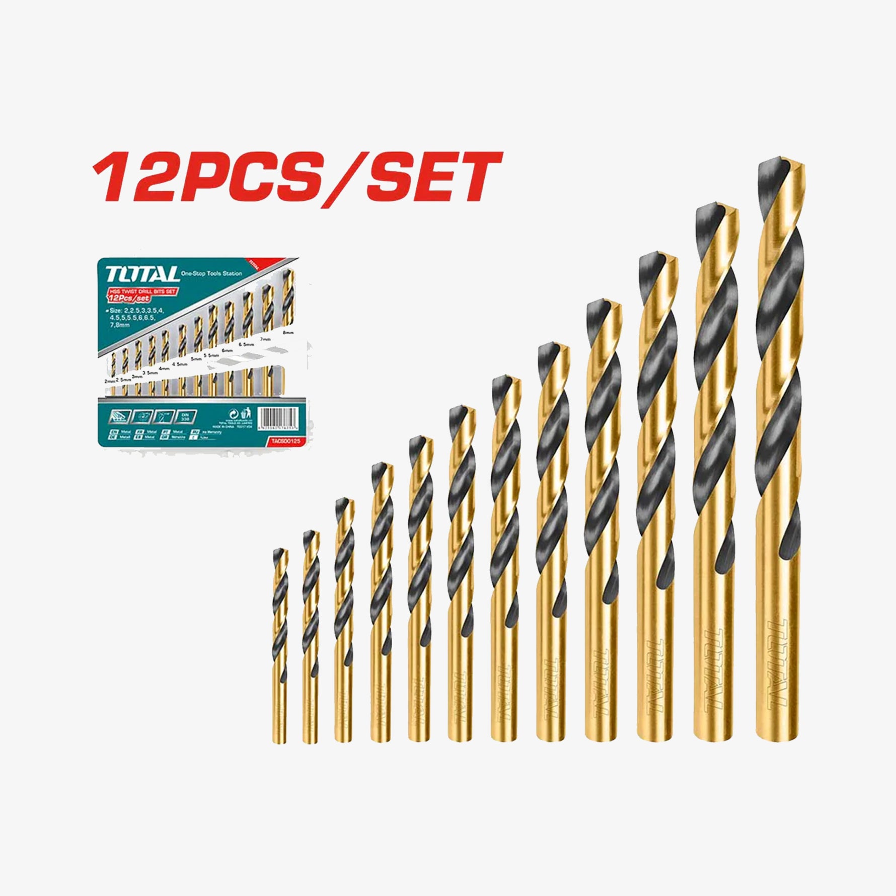 12 Pcs HSS Twist Drill Bits Set TACSD0125