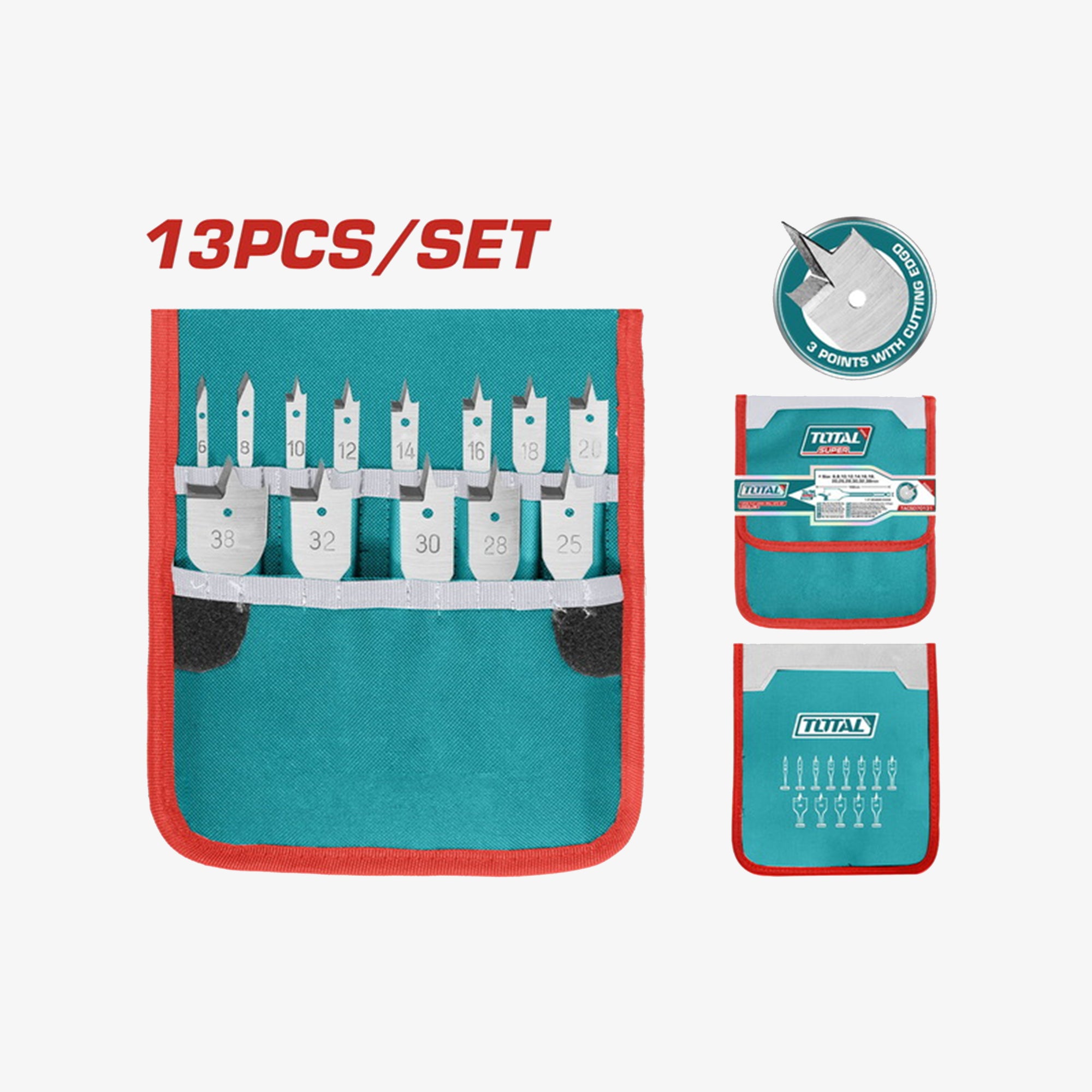 13 Pcs Flat Wood Drill Bits Set TACSD70131