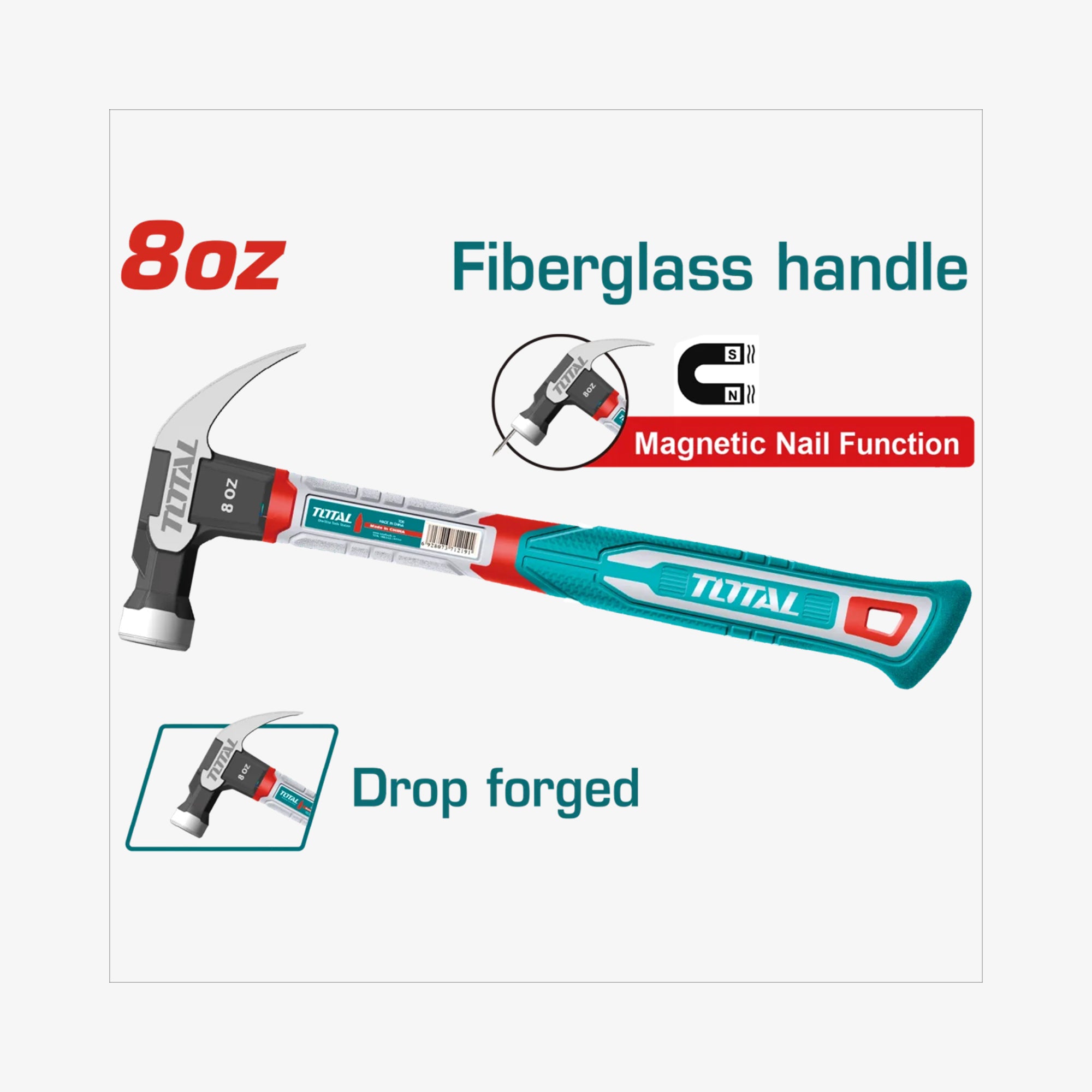 TOTAL Claw Hammer 220g Fiberglass Handle