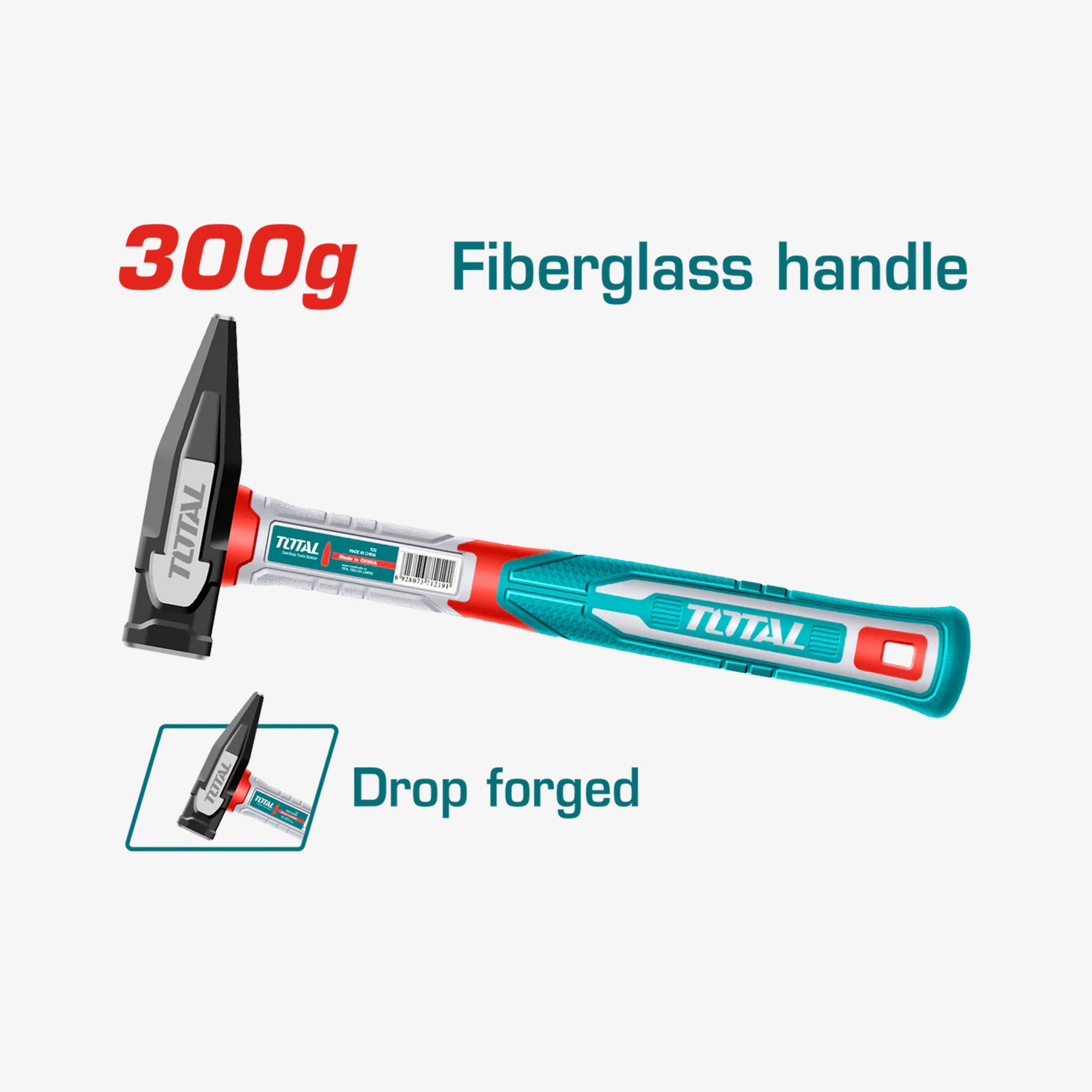 TOTAL Machinist Hammer 300g Fiberglass Handle