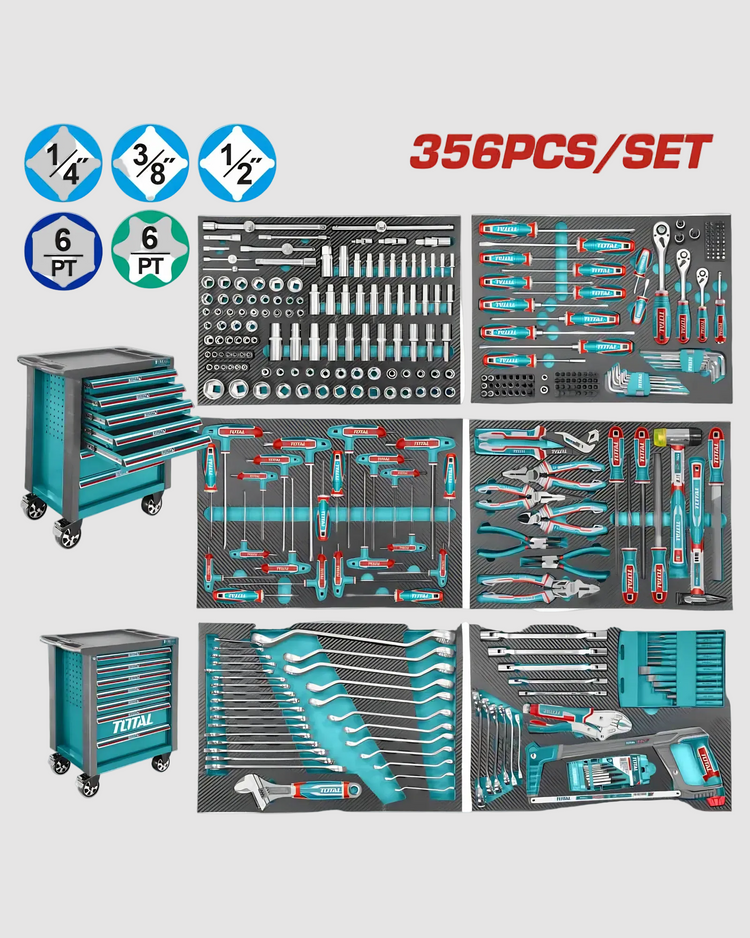Tool set with tools and toolbox on a white background