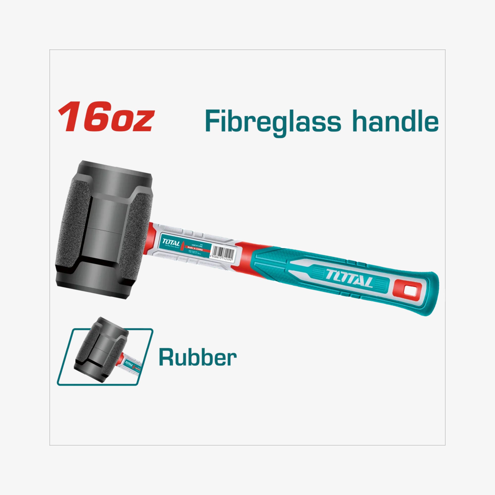 TOTAL Rubber Hammer 450g Fiberglass Handle