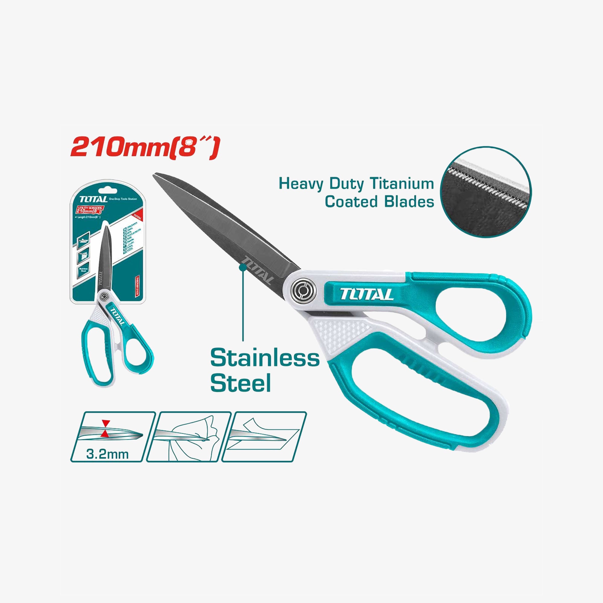 Rubber Grip Long Blade Scissors 8" THSCRS812108
