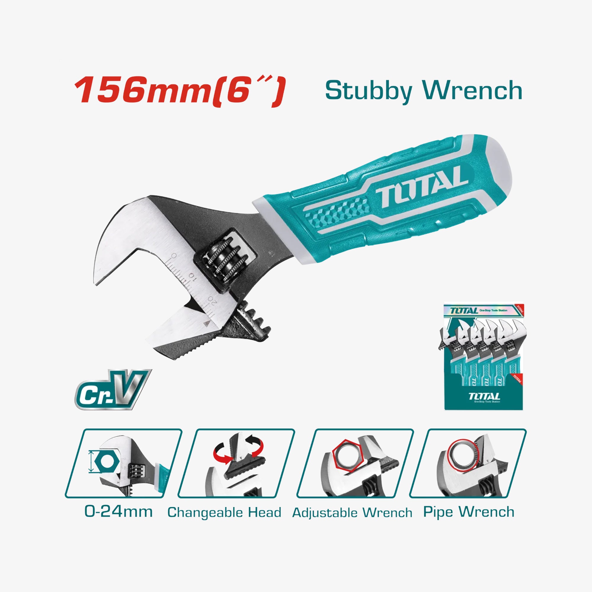Stubby Adjustable Wrench 2-in-1 156mm