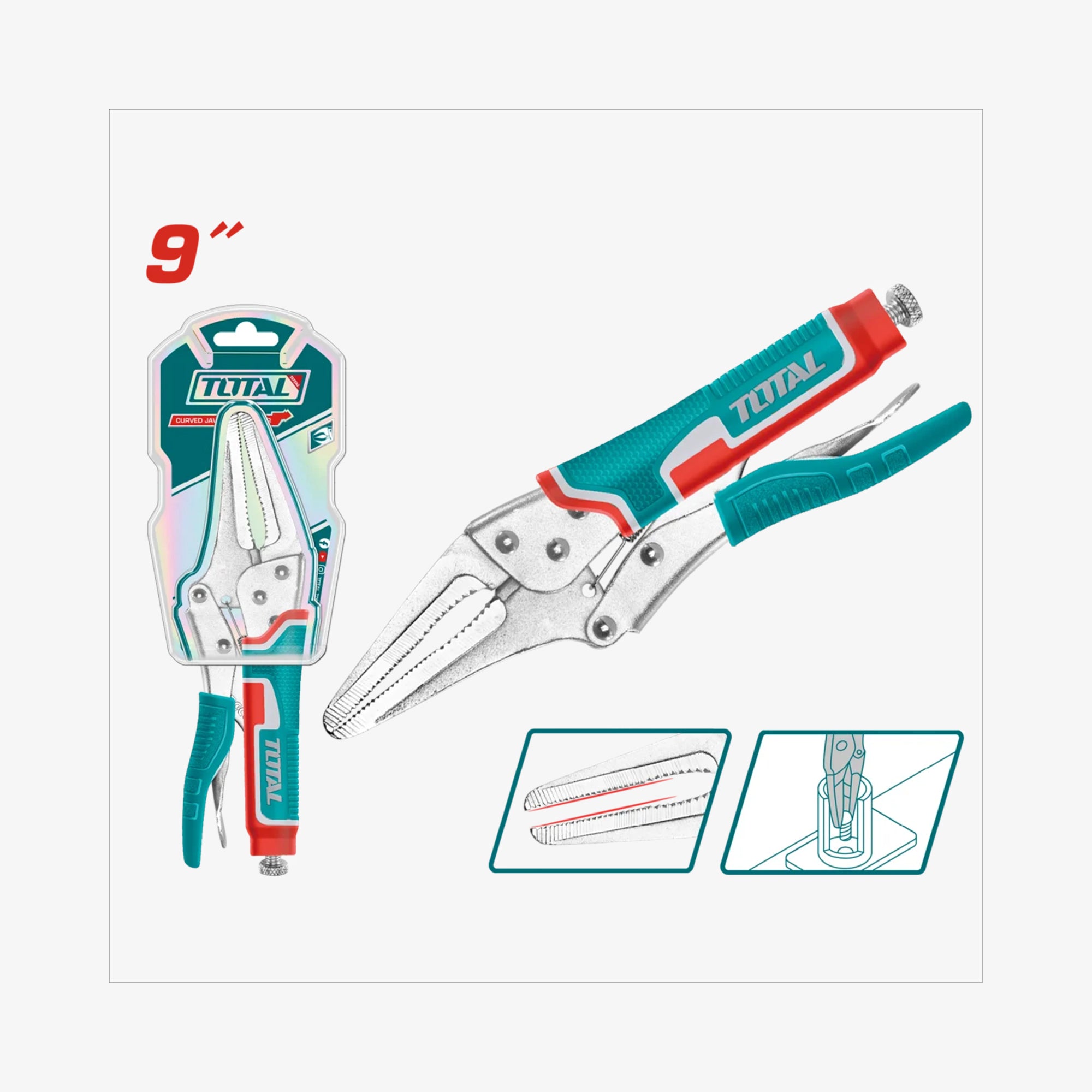 TOTAL Long Nose Locking Pliers 225mm